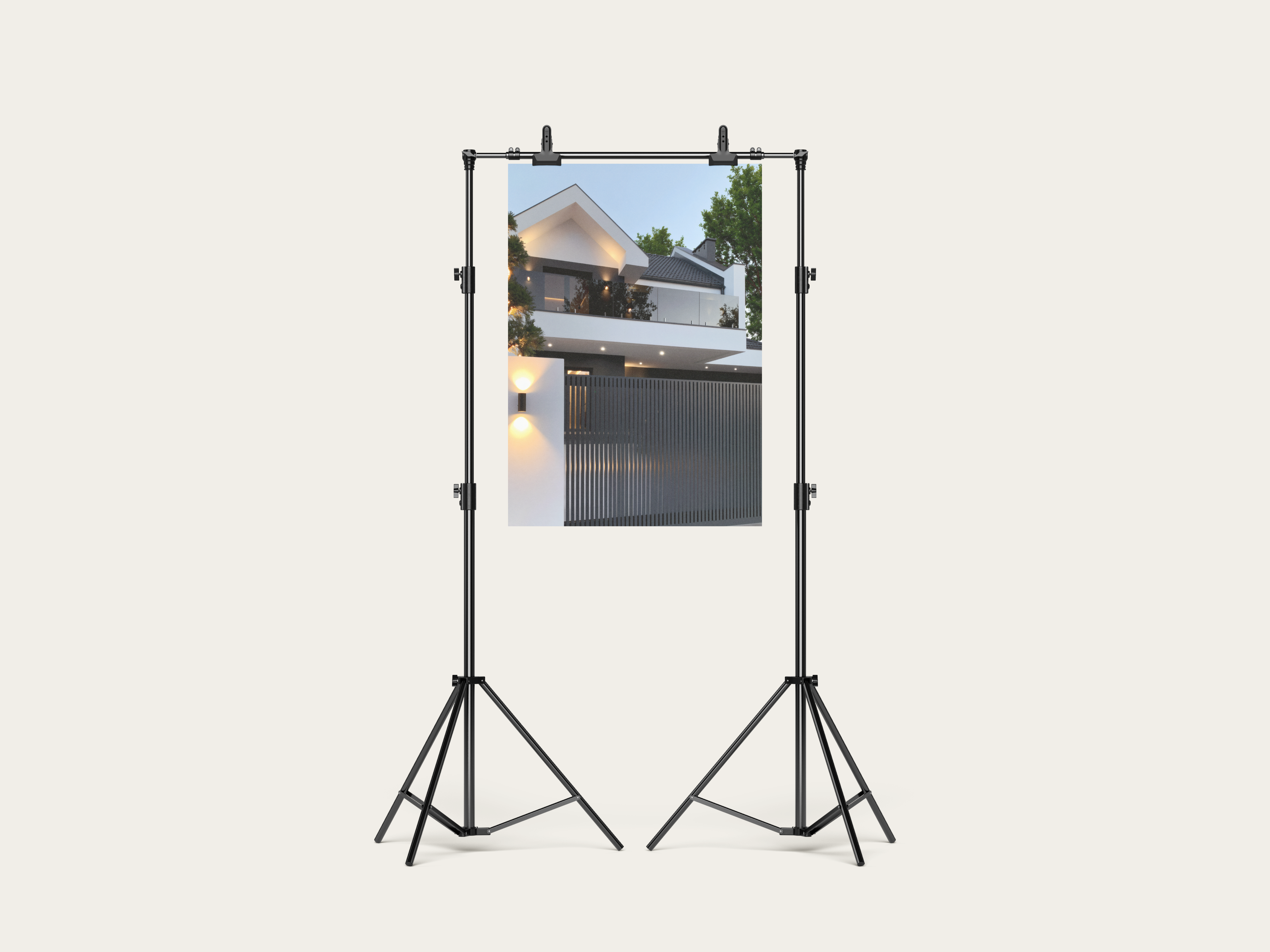 No. 00011 – The Slatted Gate Residence – poster print mockup on a neutral wall.