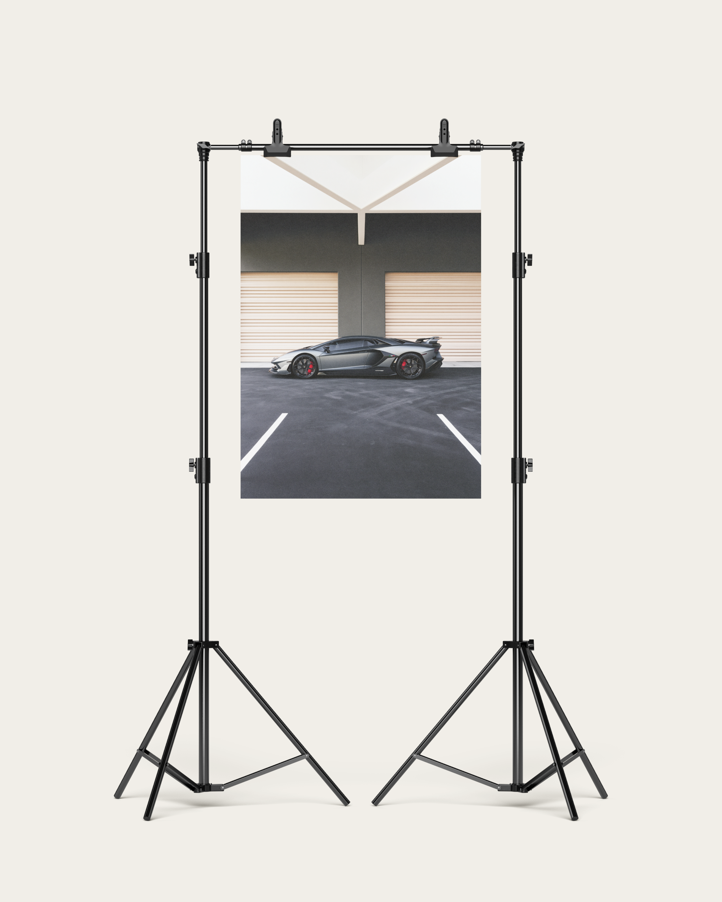 No. 00015 – The Grey Hangar – poster print mockup on a neutral wall.