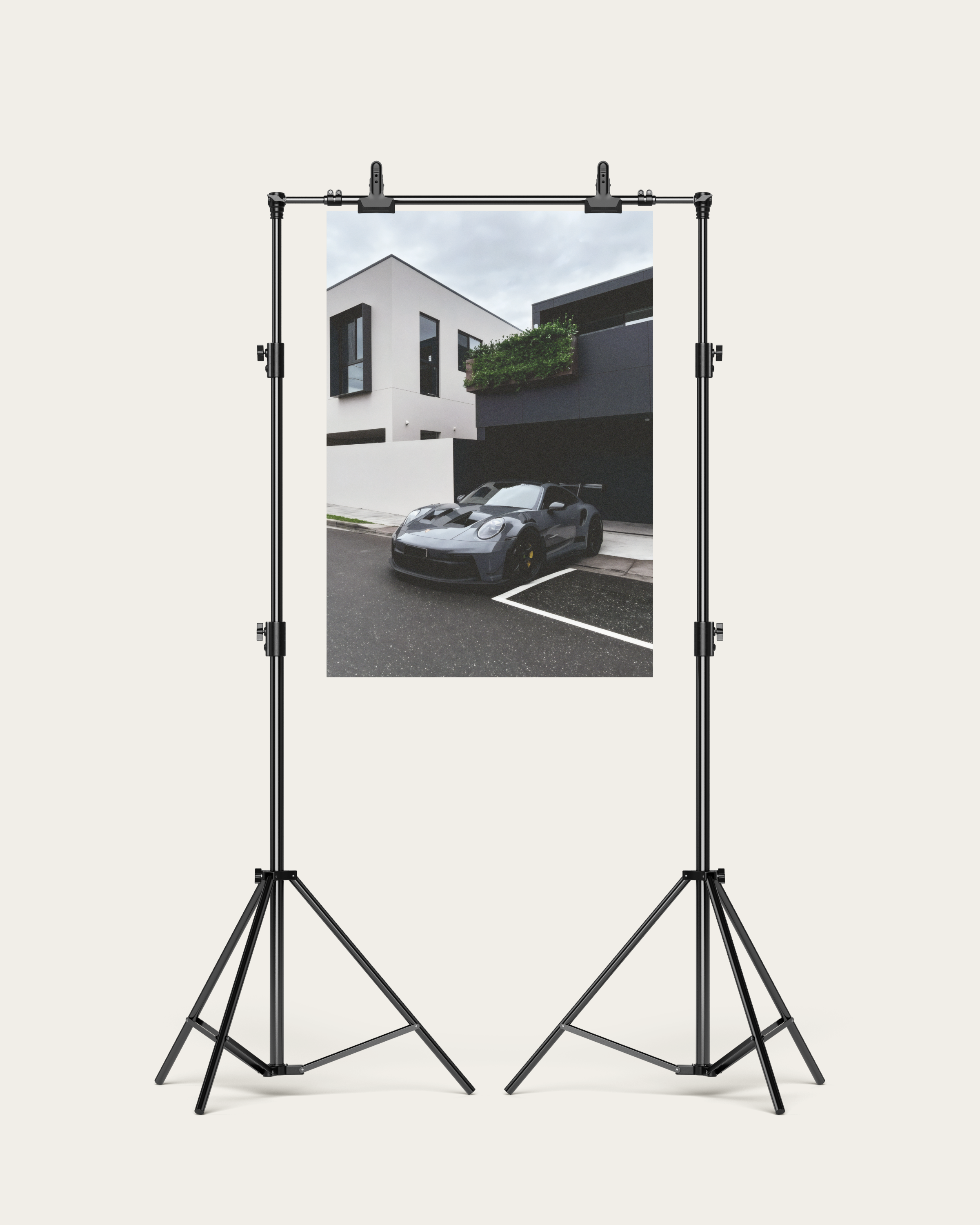No. 00010 – The Grey Street Coupe – poster print mockup on a neutral wall.