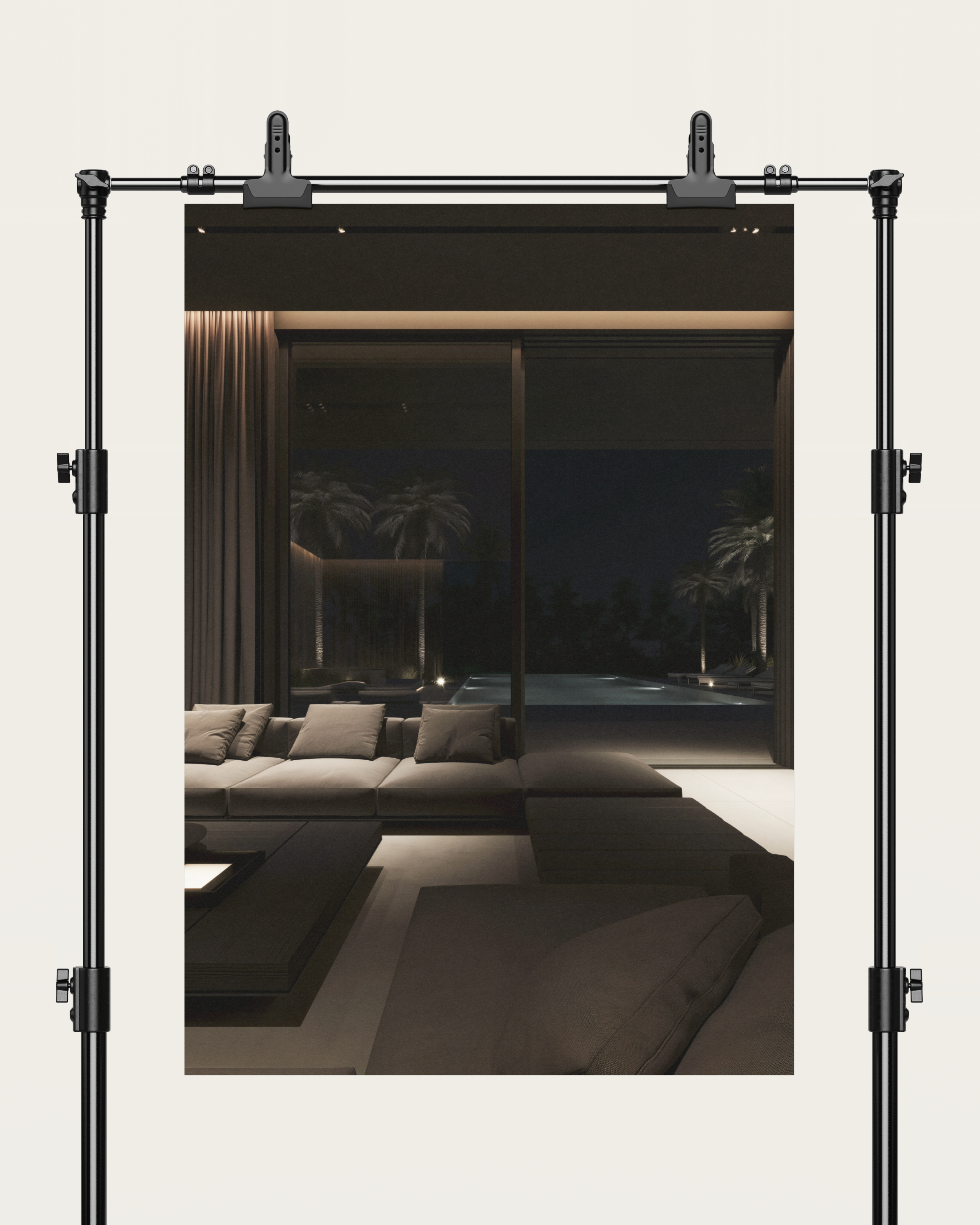 No. 00002 – Midnight Palm Residence – poster print mockup on a neutral wall.