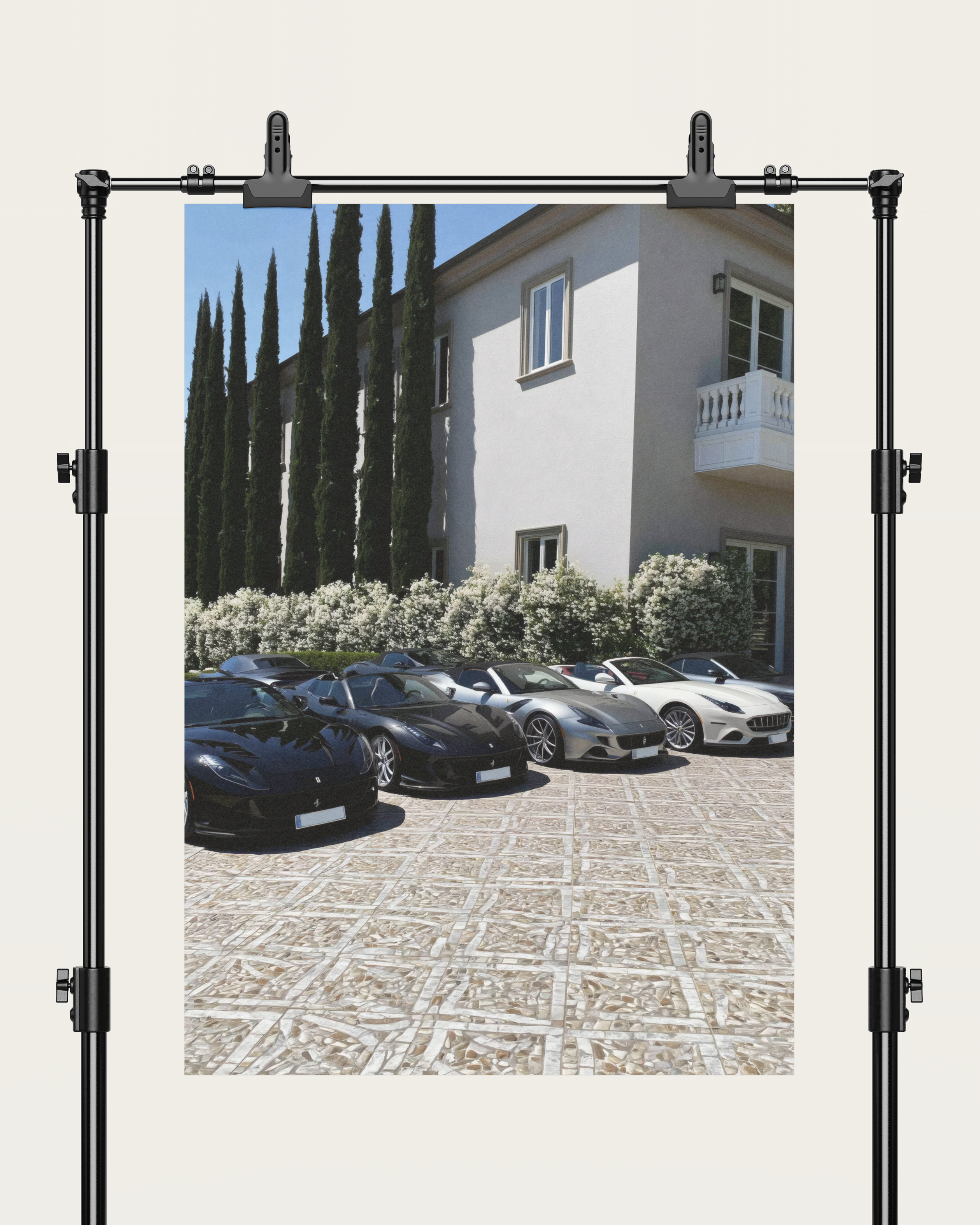 No. 00009 – The Estate Lineup – poster print mockup on a neutral wall.