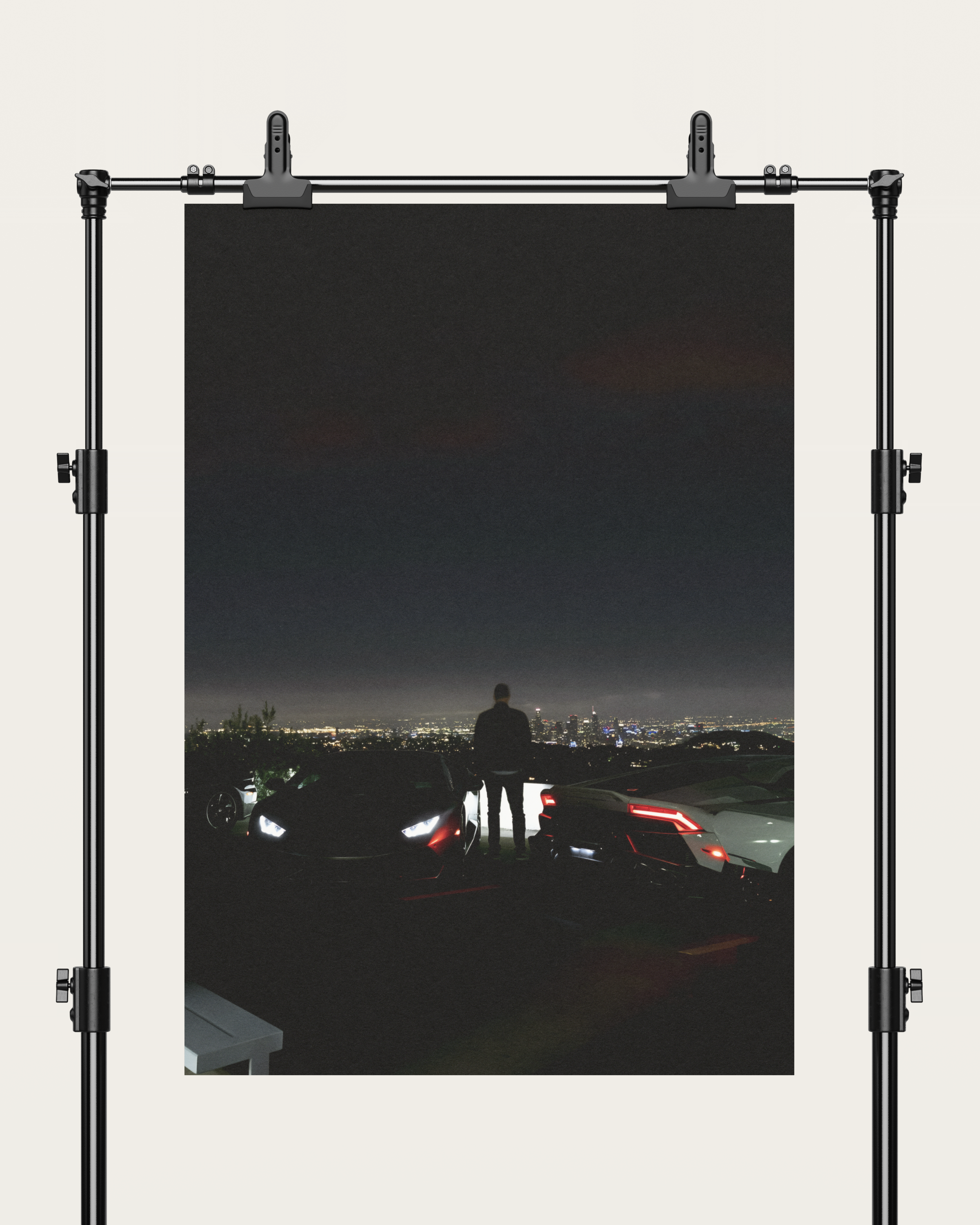 No. 00013 – The Skyline Vigil – poster print mockup on a neutral wall.