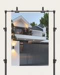 No. 00011 – The Slatted Gate Residence – poster print mockup on a neutral wall.