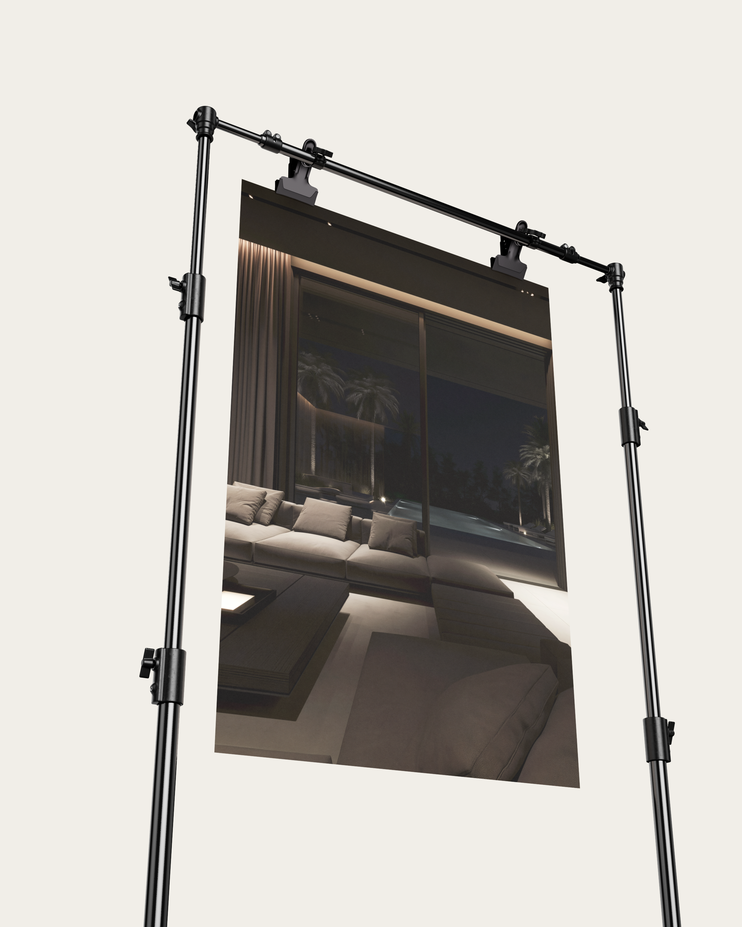 No. 00002 – Midnight Palm Residence – poster print mockup on a neutral wall.