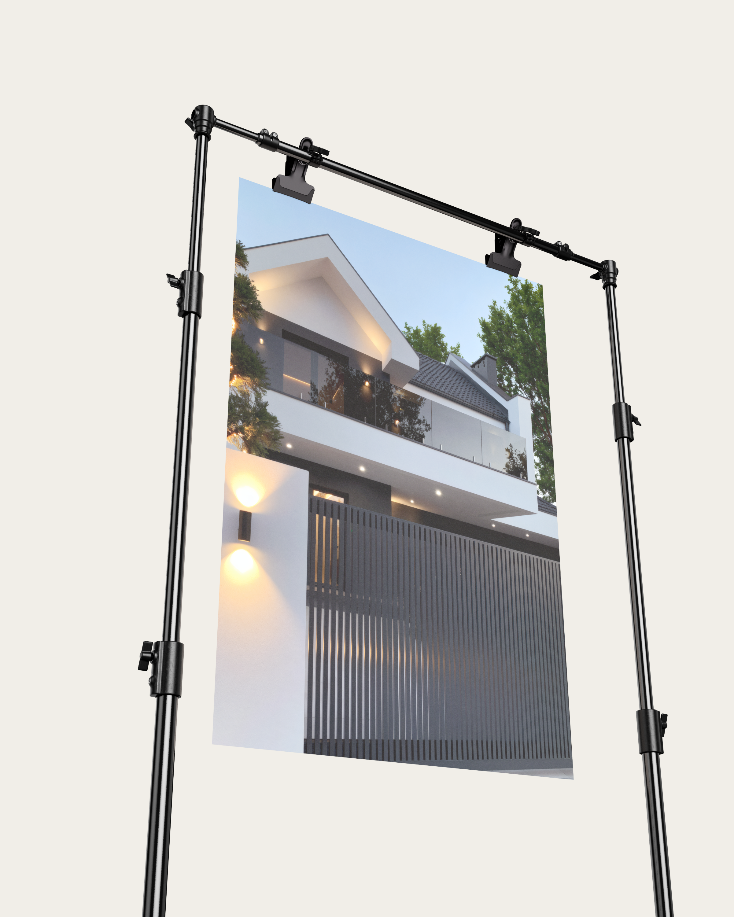 No. 00011 – The Slatted Gate Residence – poster print mockup on a neutral wall.