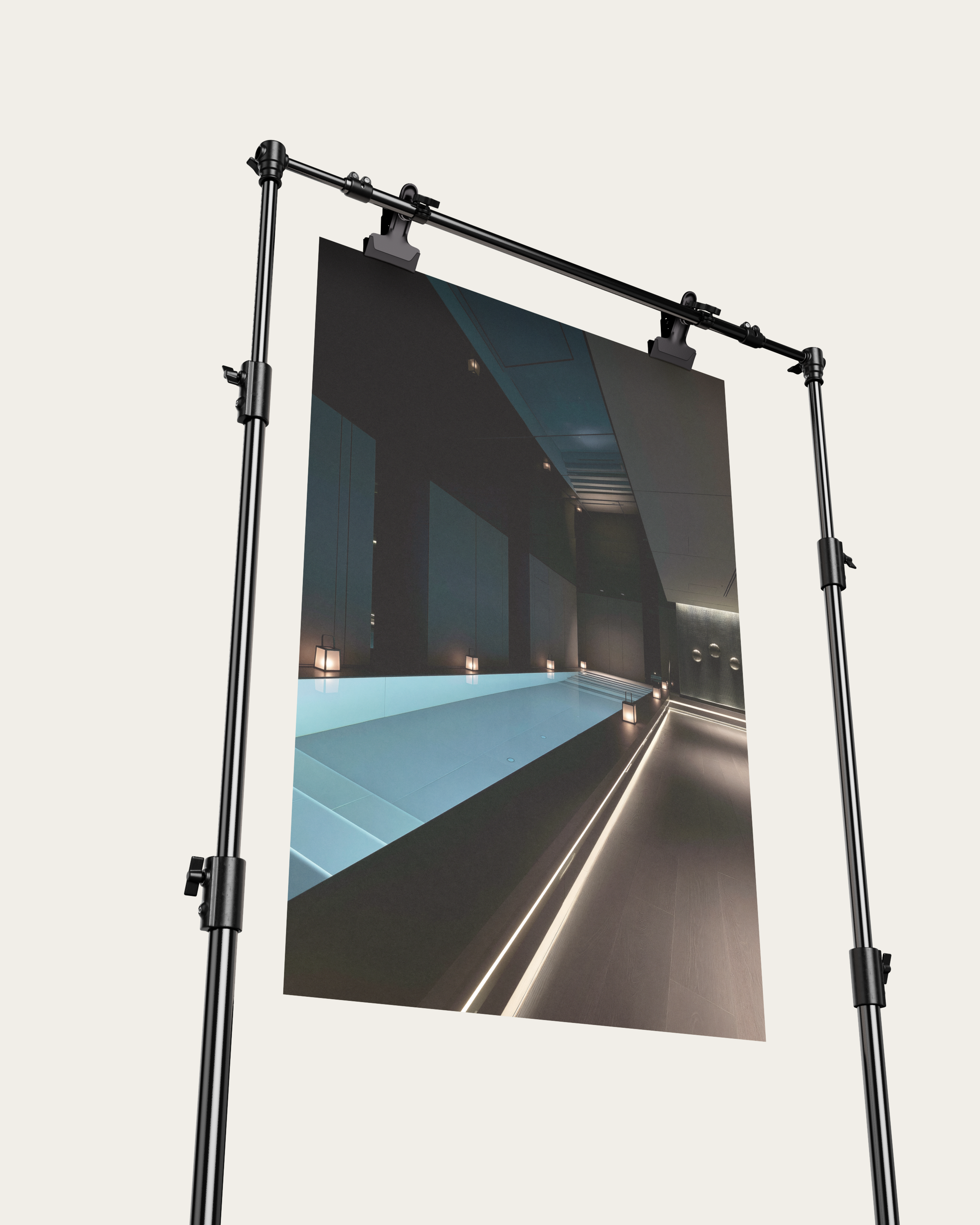 No. 00004 – The Obsidian Lap Pool – poster print mockup on a neutral wall.