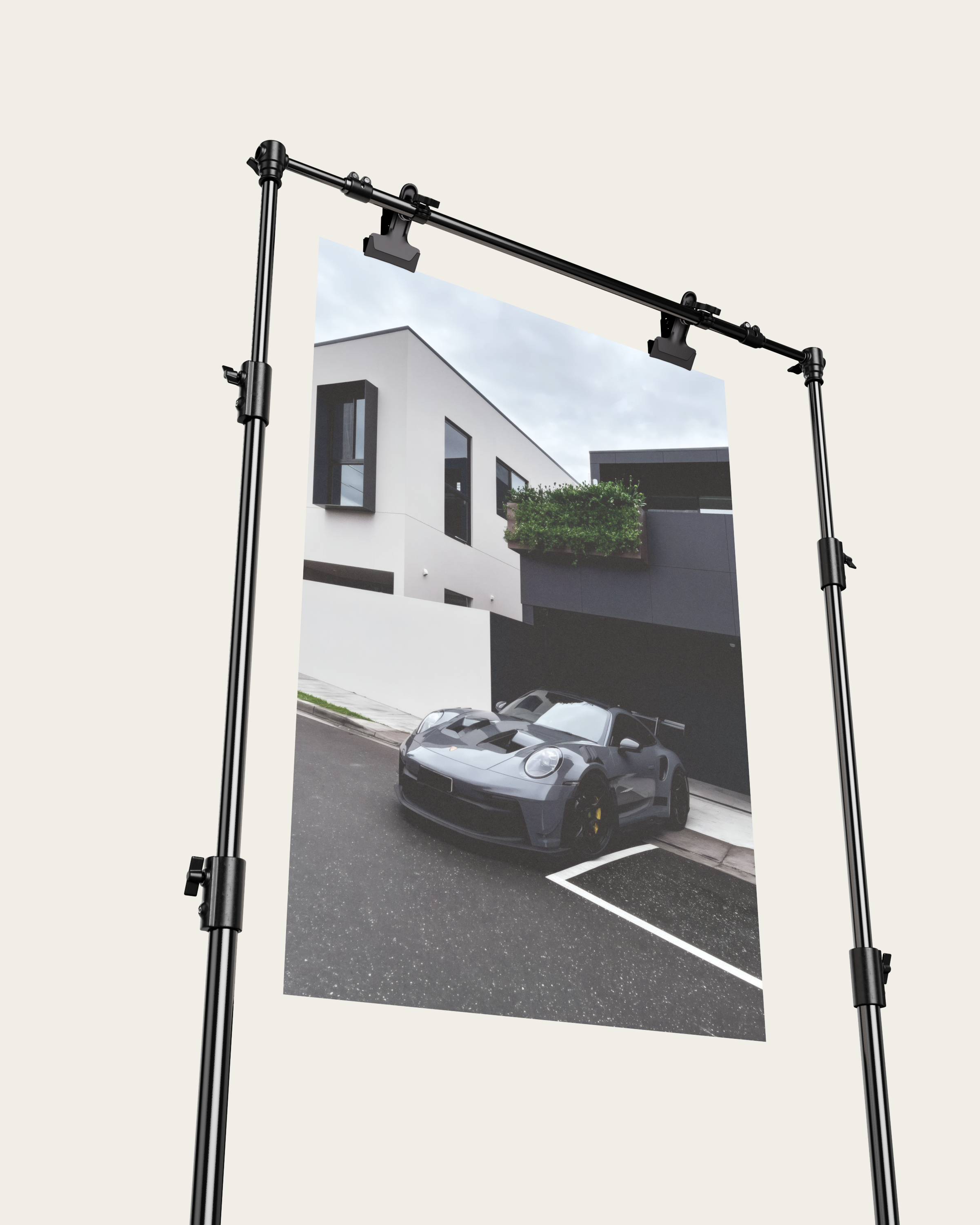 No. 00010 – The Grey Street Coupe – poster print mockup on a neutral wall.