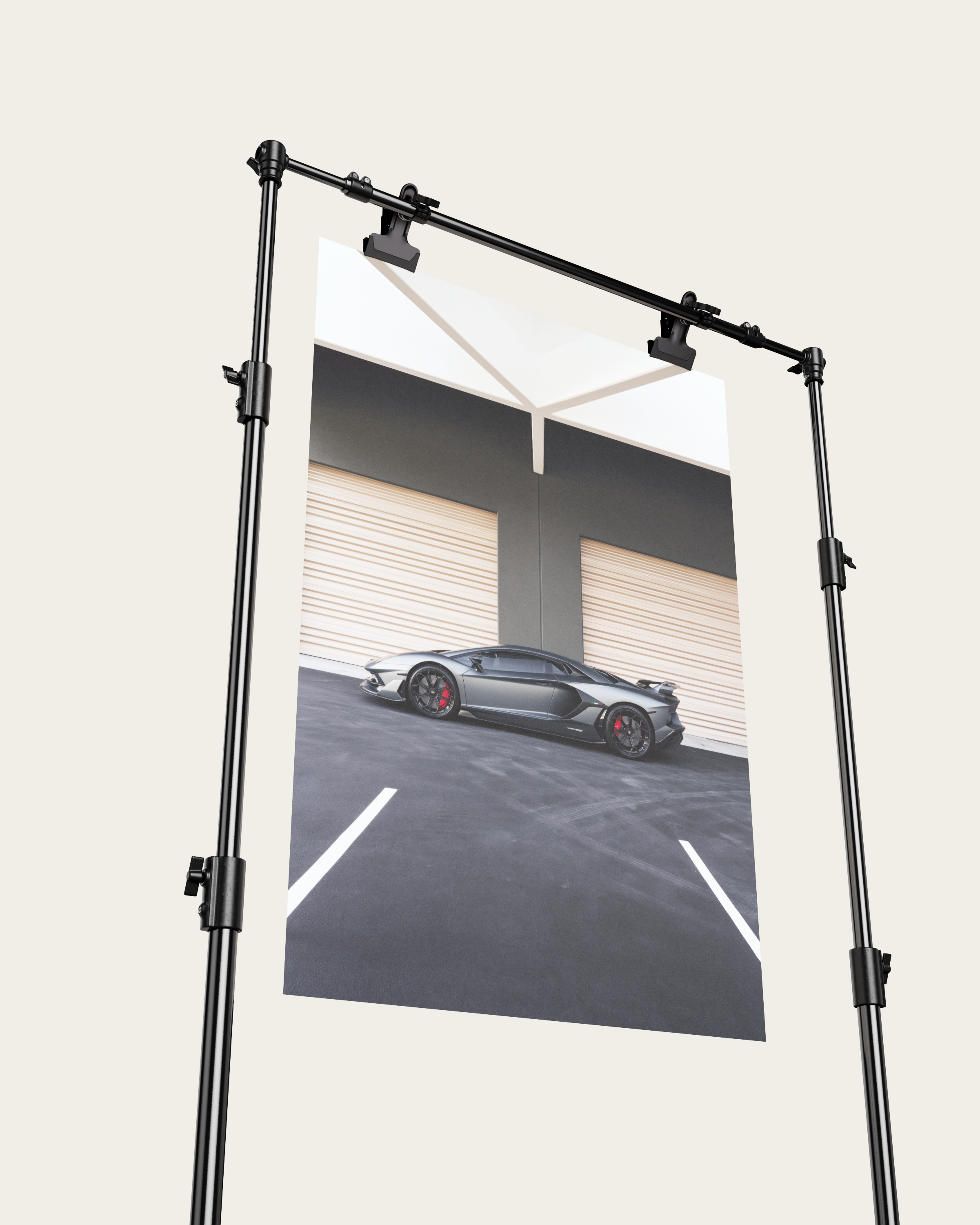 No. 00015 – The Grey Hangar – poster print mockup on a neutral wall.