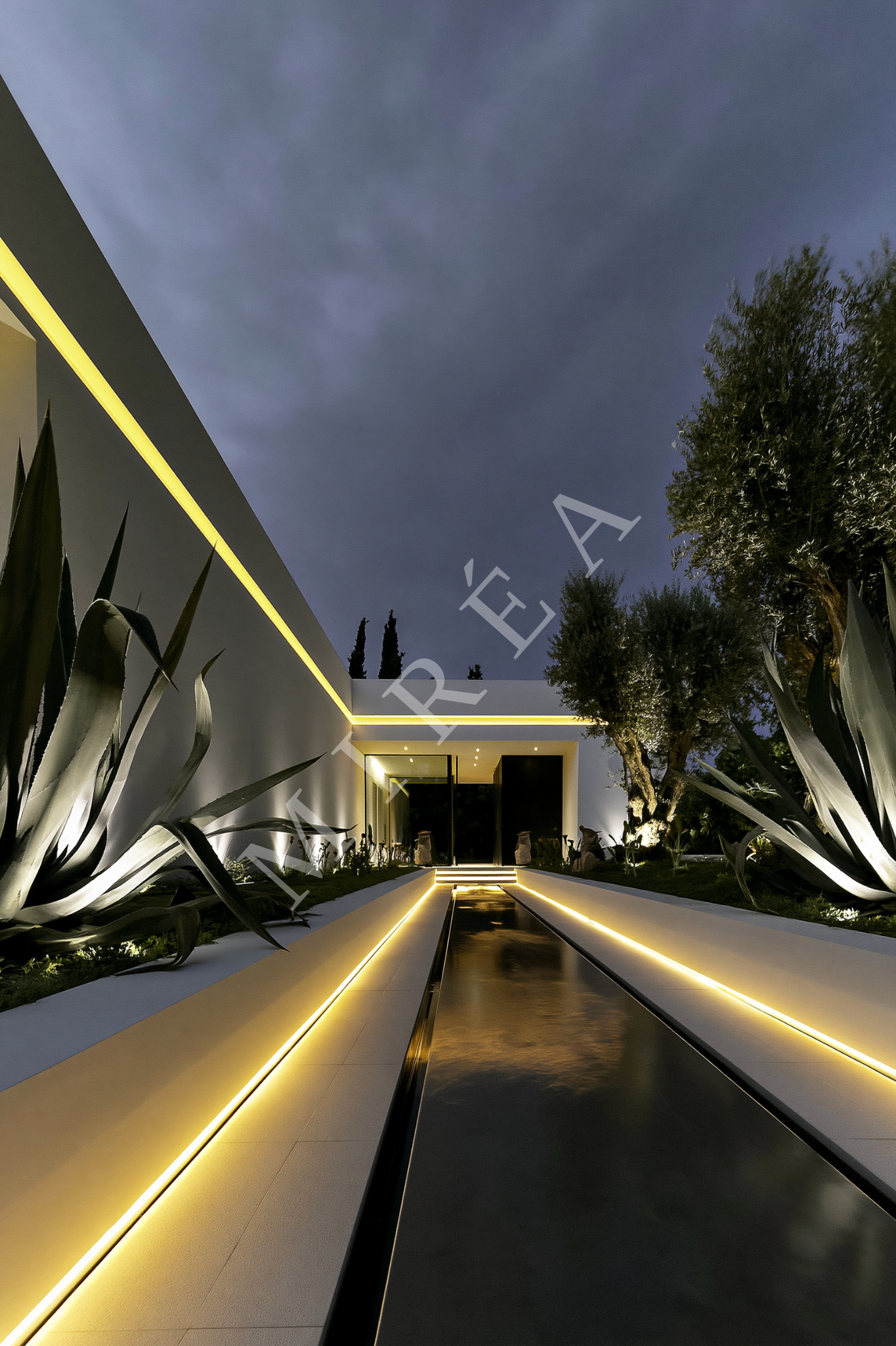 No. 00001 – Blue Hour Villa – digital artwork preview in vertical 2:3 format.