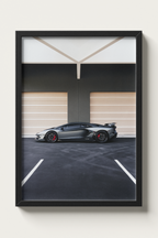 No. 00015 – The Grey Hangar – framed print mockup in a calm modern interior.