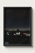 No. 00013 – The Skyline Vigil – framed print mockup in a calm modern interior.