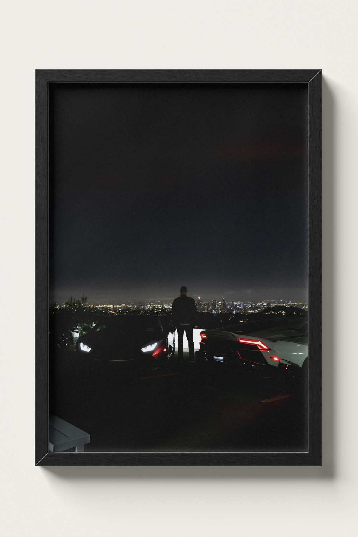 No. 00013 – The Skyline Vigil – framed print mockup in a calm modern interior.
