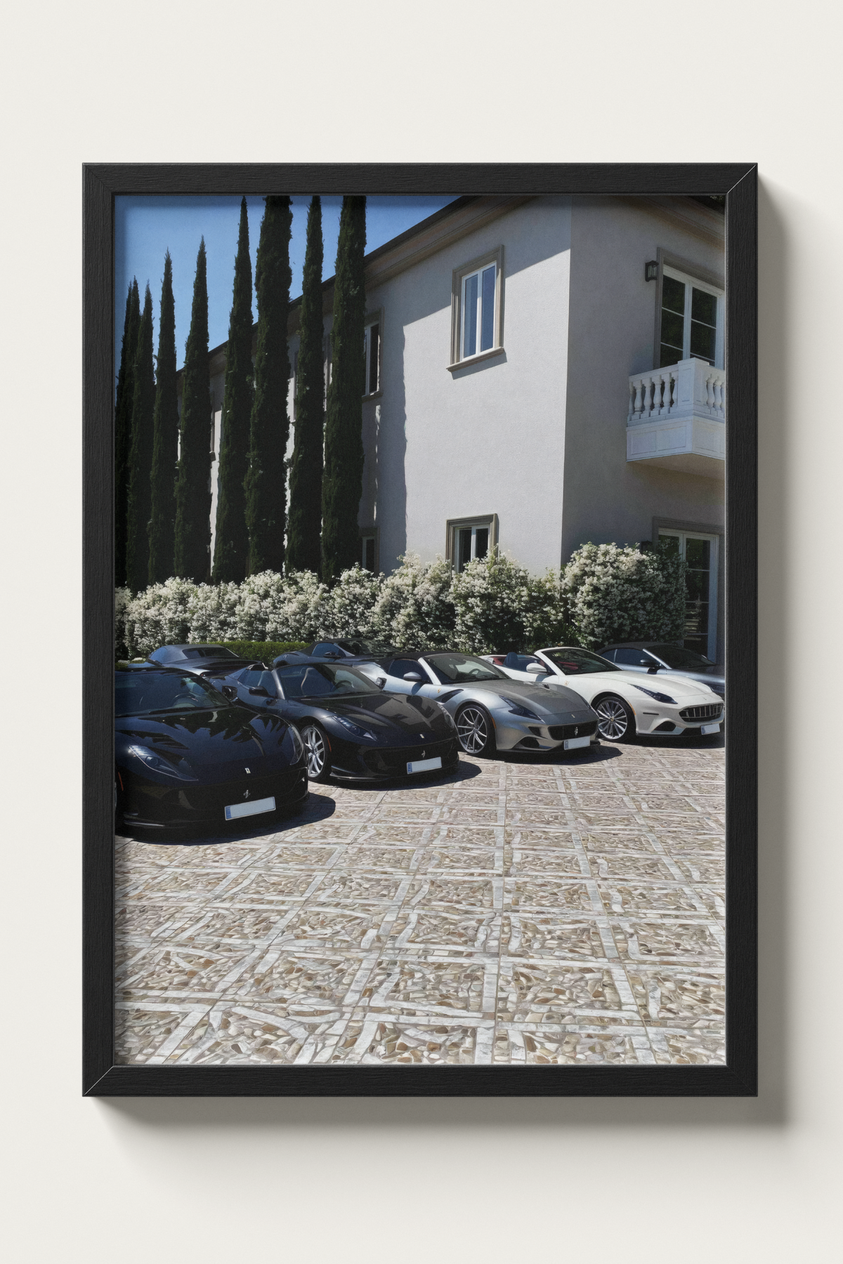 No. 00009 – The Estate Lineup – framed print mockup in a calm modern interior.