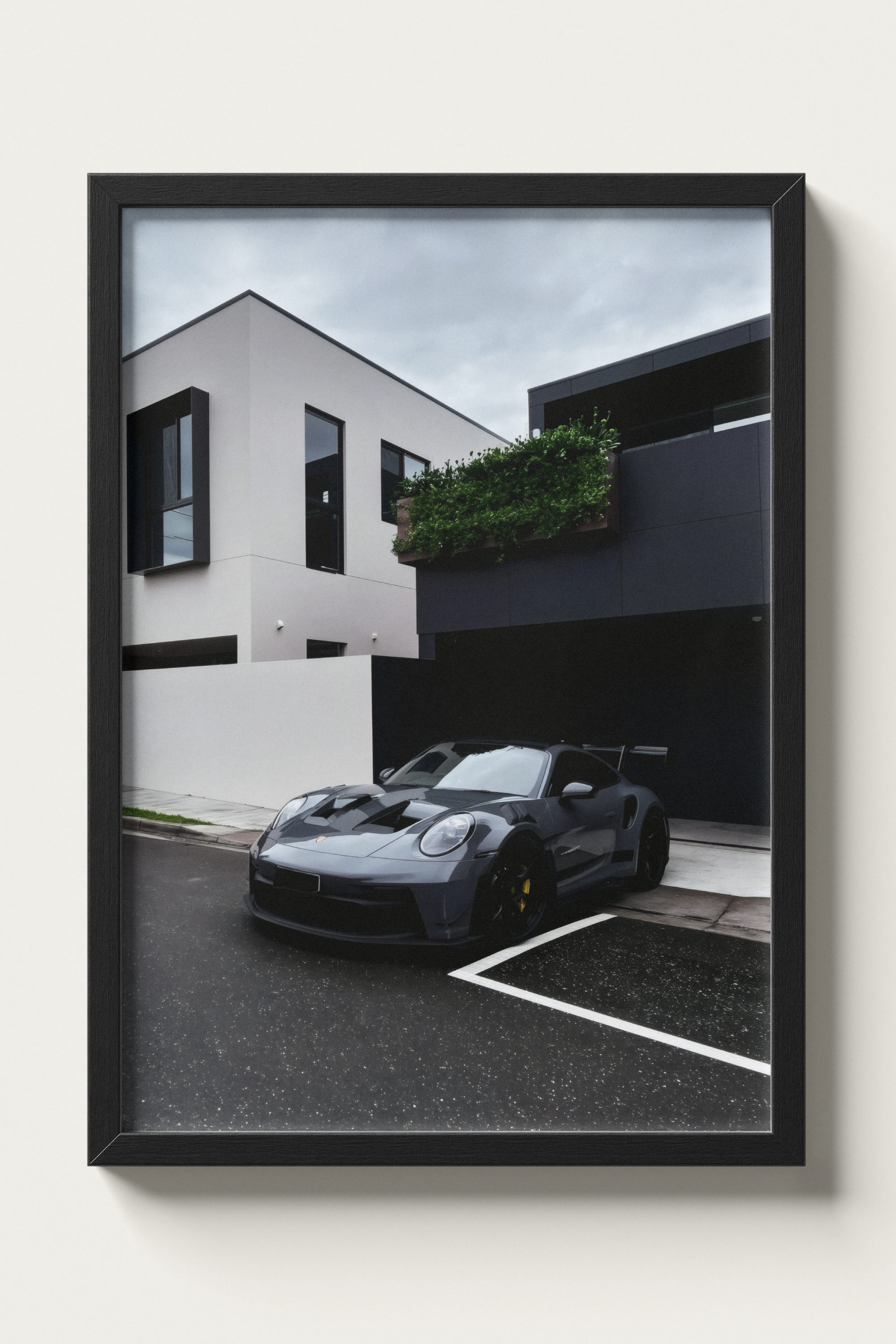 No. 00010 – The Grey Street Coupe – framed print mockup in a calm modern interior.