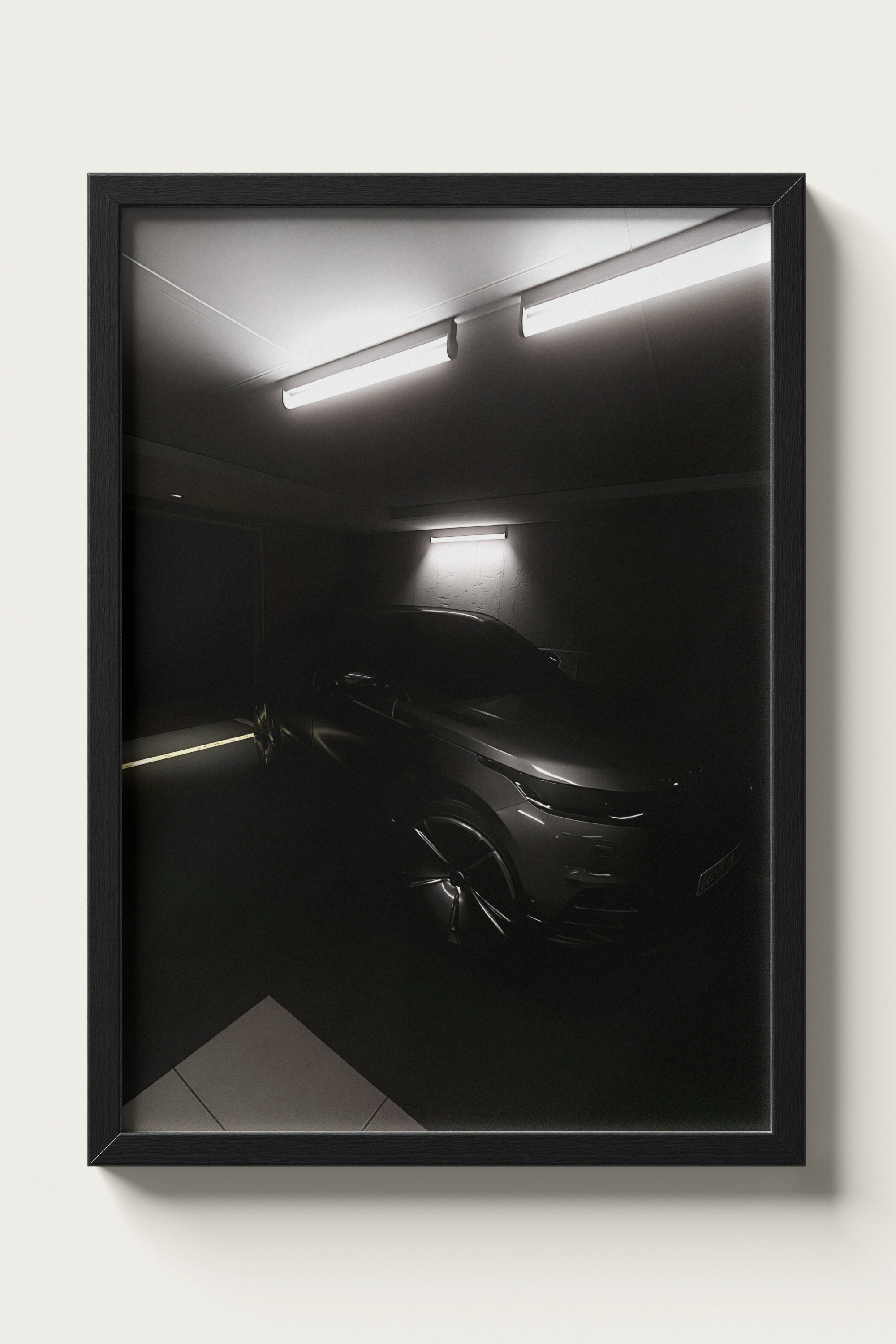 No. 00005 – Private Reserve Garage – framed print mockup in a calm modern interior.