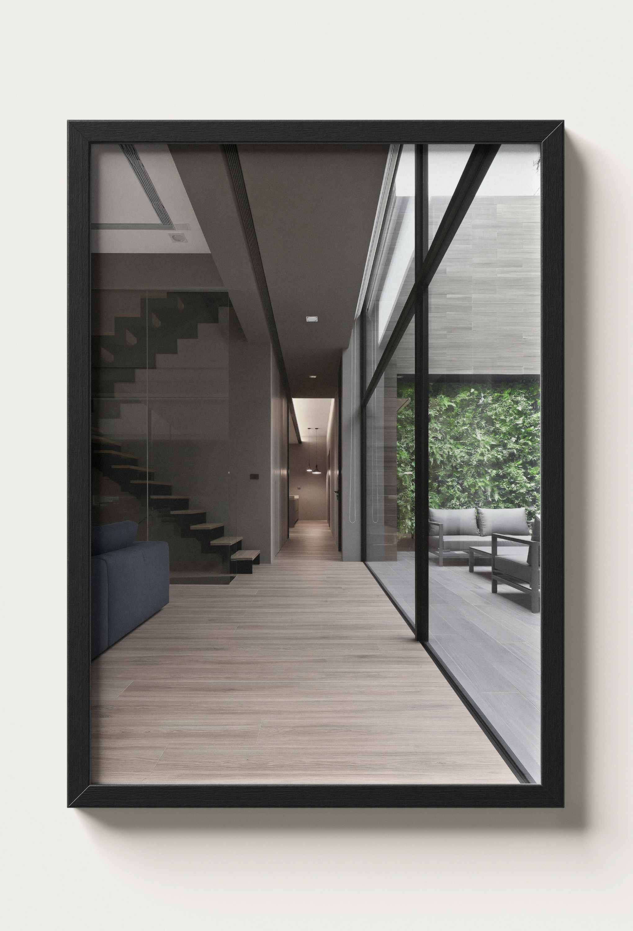 No. 00006 – The Ivy Court Passage – framed print mockup in a calm modern interior.
