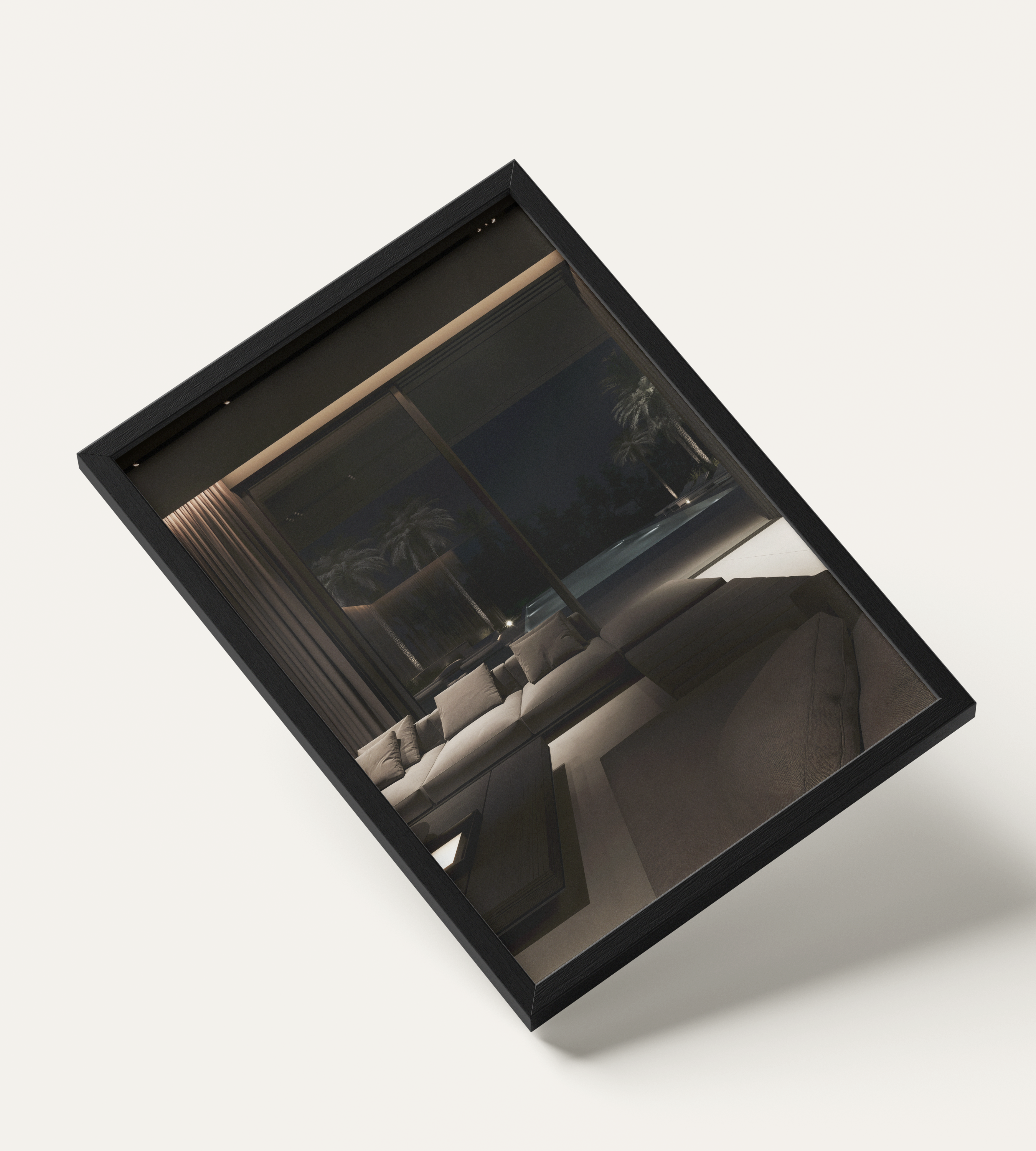 No. 00002 – Midnight Palm Residence – framed print mockup in a calm modern interior.