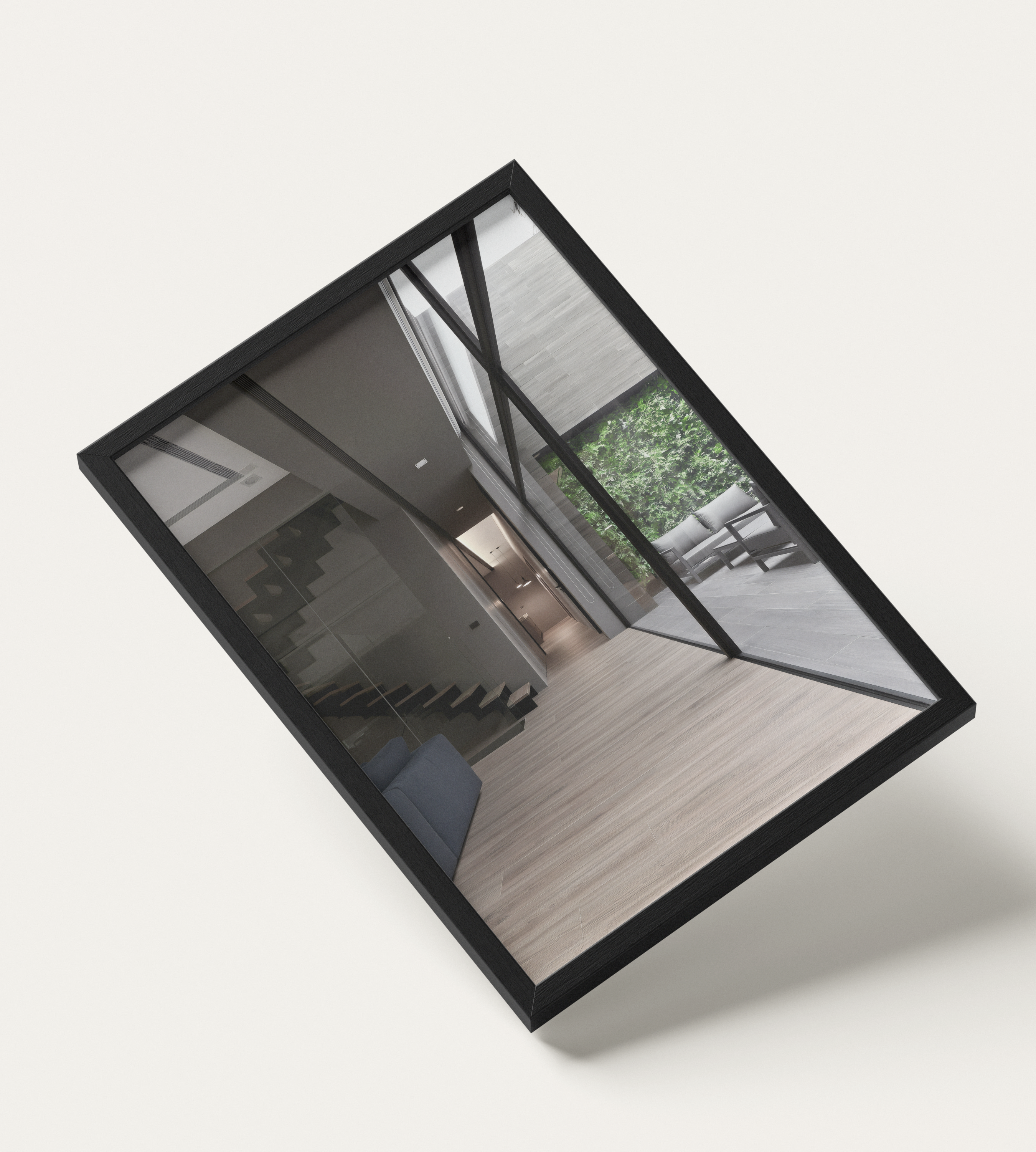 No. 00006 – The Ivy Court Passage – framed print mockup in a calm modern interior.