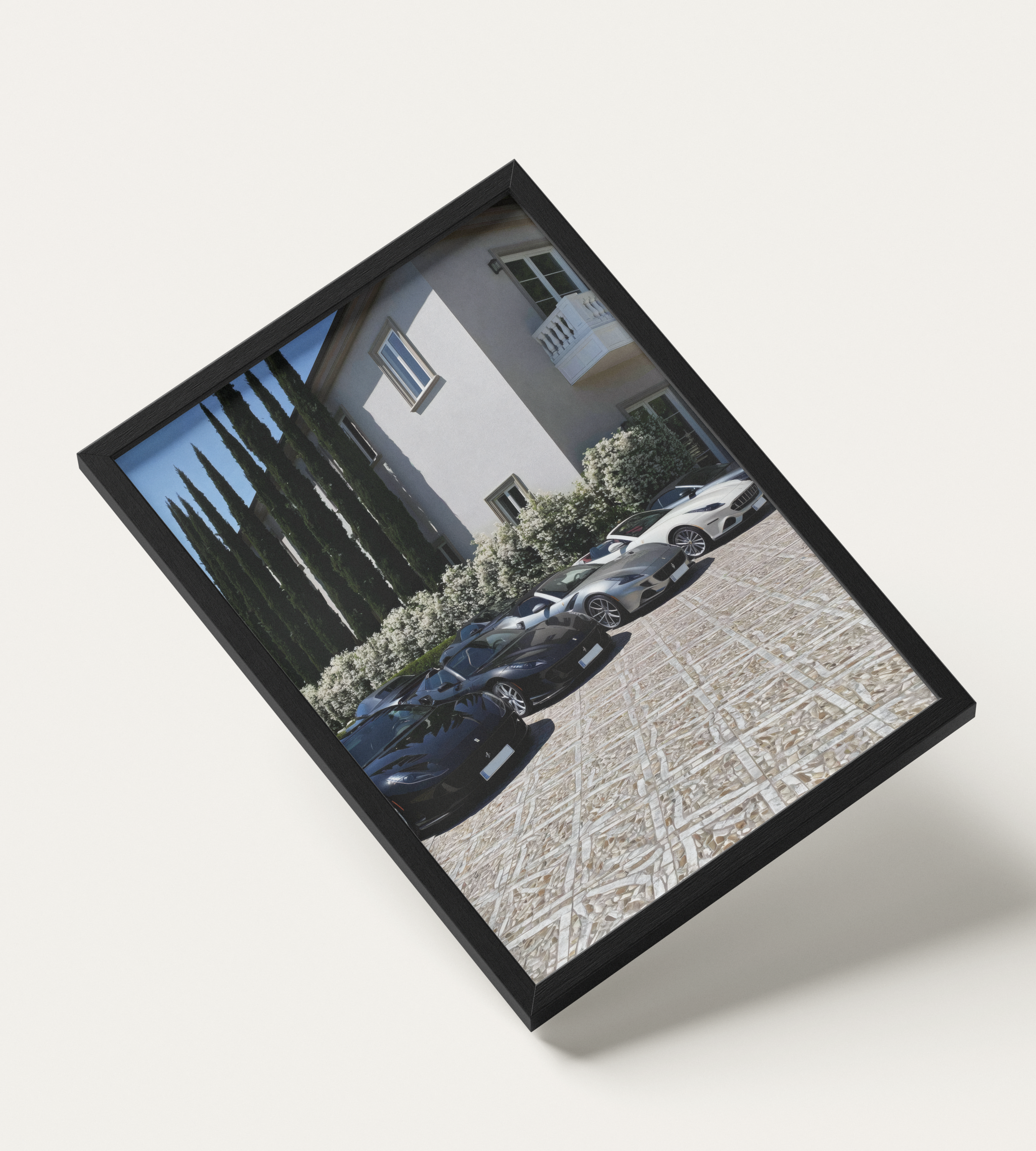 No. 00009 – The Estate Lineup – framed print mockup in a calm modern interior.