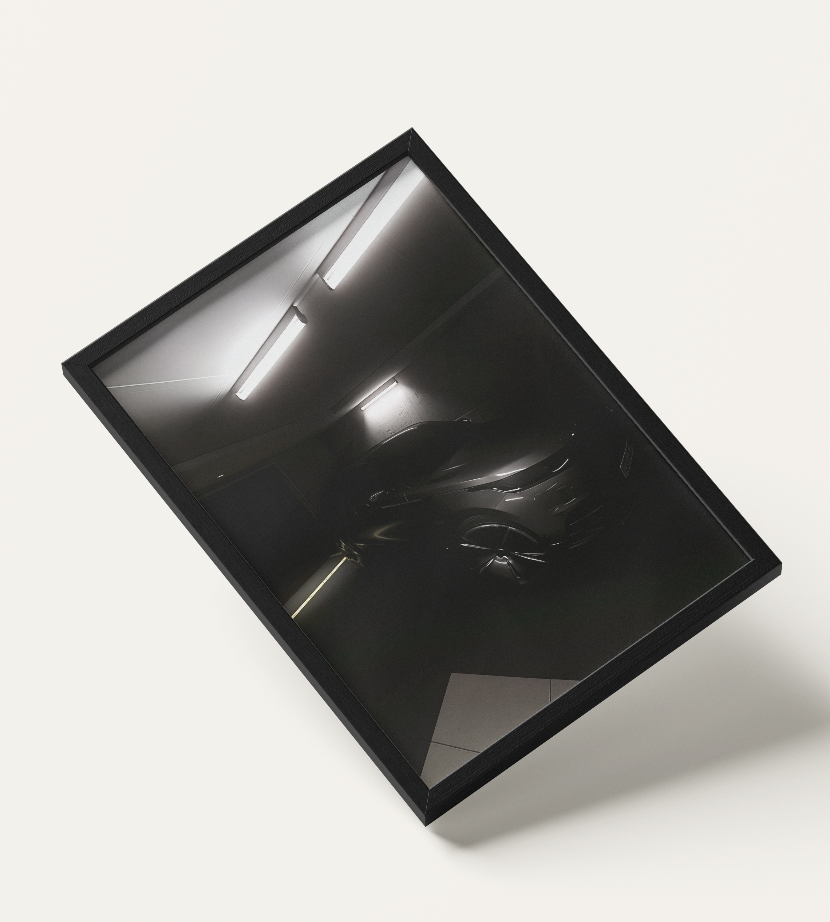 No. 00005 – Private Reserve Garage – framed print mockup in a calm modern interior.