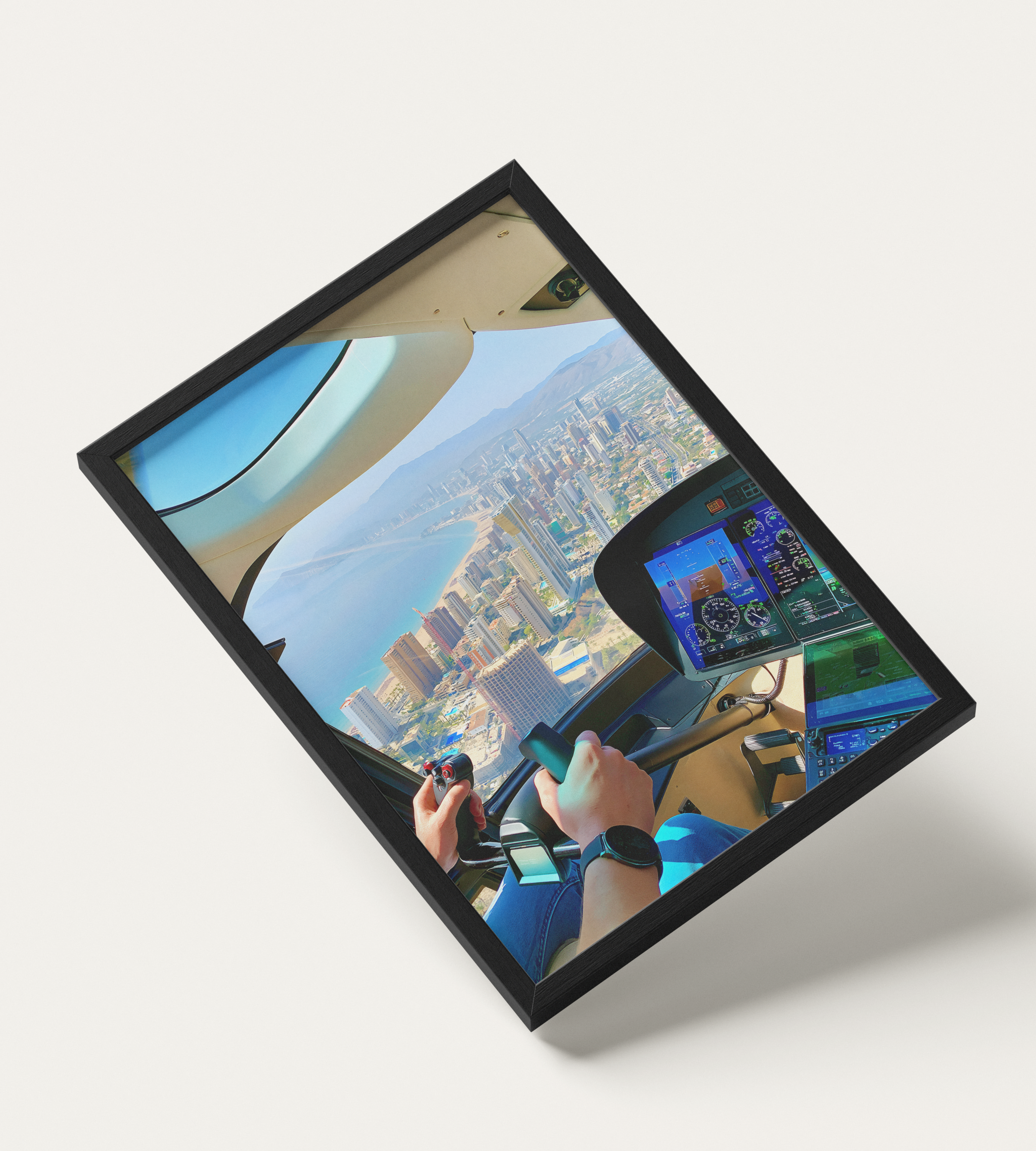 No. 00007 – The Coastal Approach – framed print mockup in a calm modern interior.