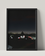 No. 00013 – The Skyline Vigil – framed print mockup in a calm modern interior.