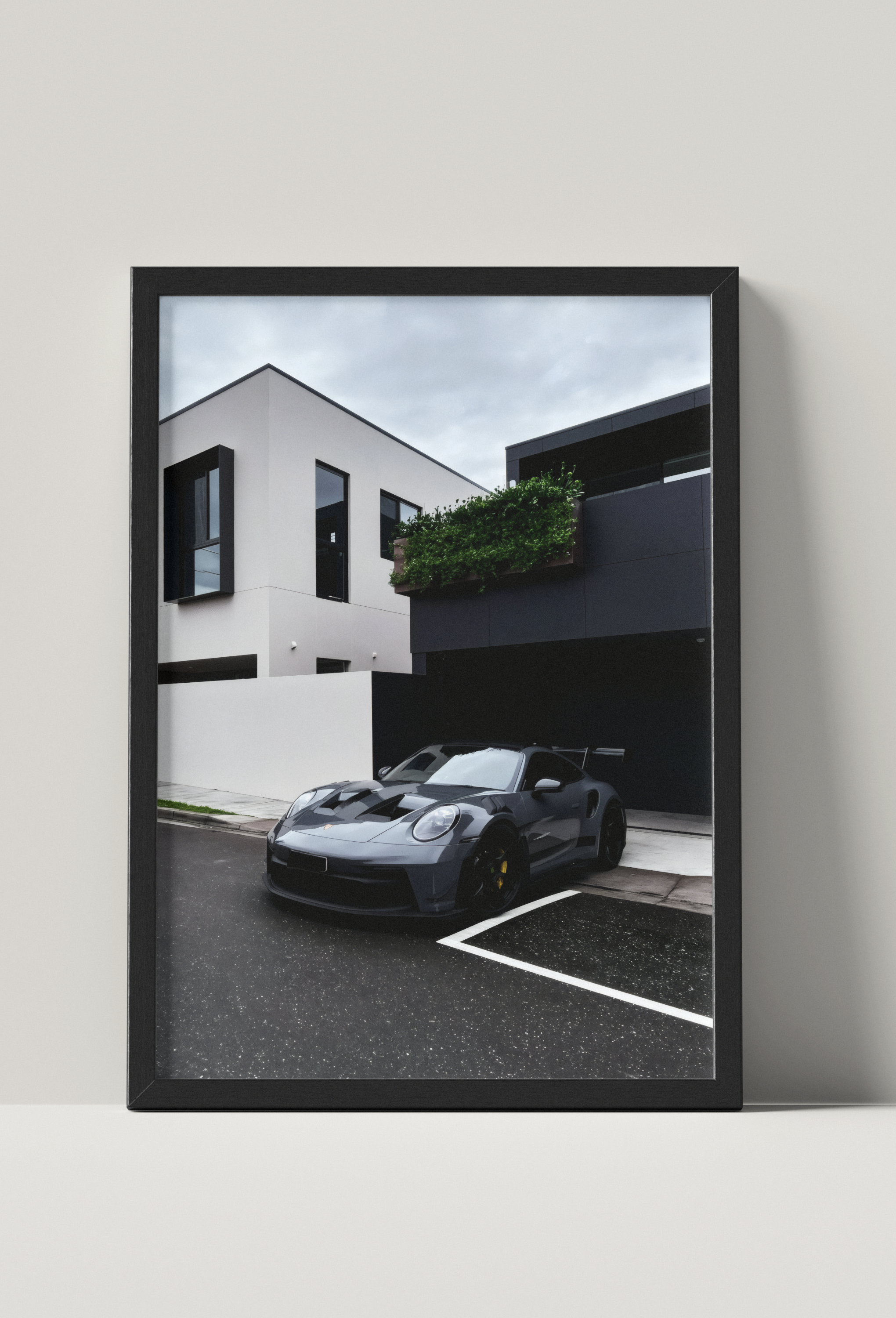 No. 00010 – The Grey Street Coupe – framed print mockup in a calm modern interior.