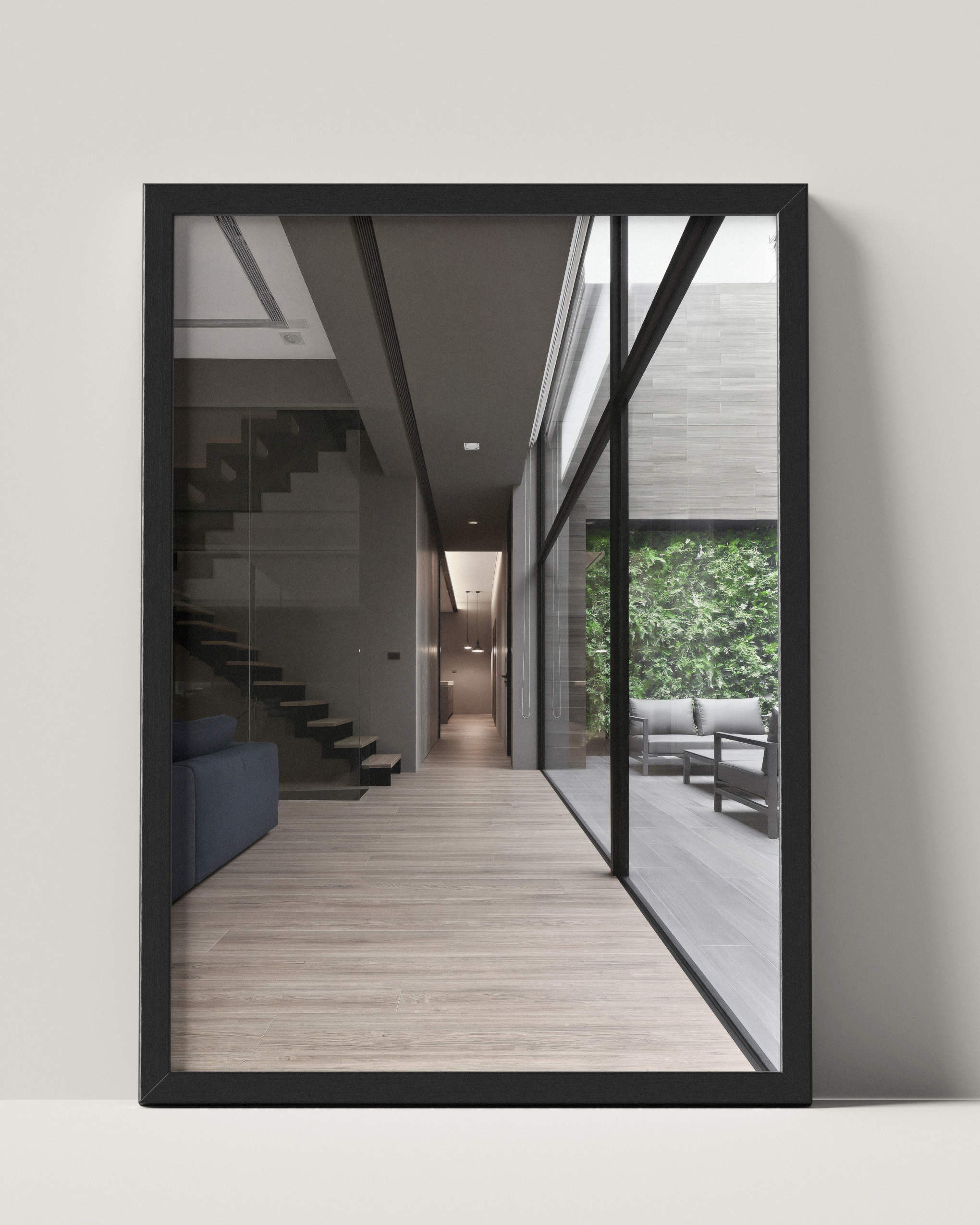 No. 00006 – The Ivy Court Passage – framed print mockup in a calm modern interior.