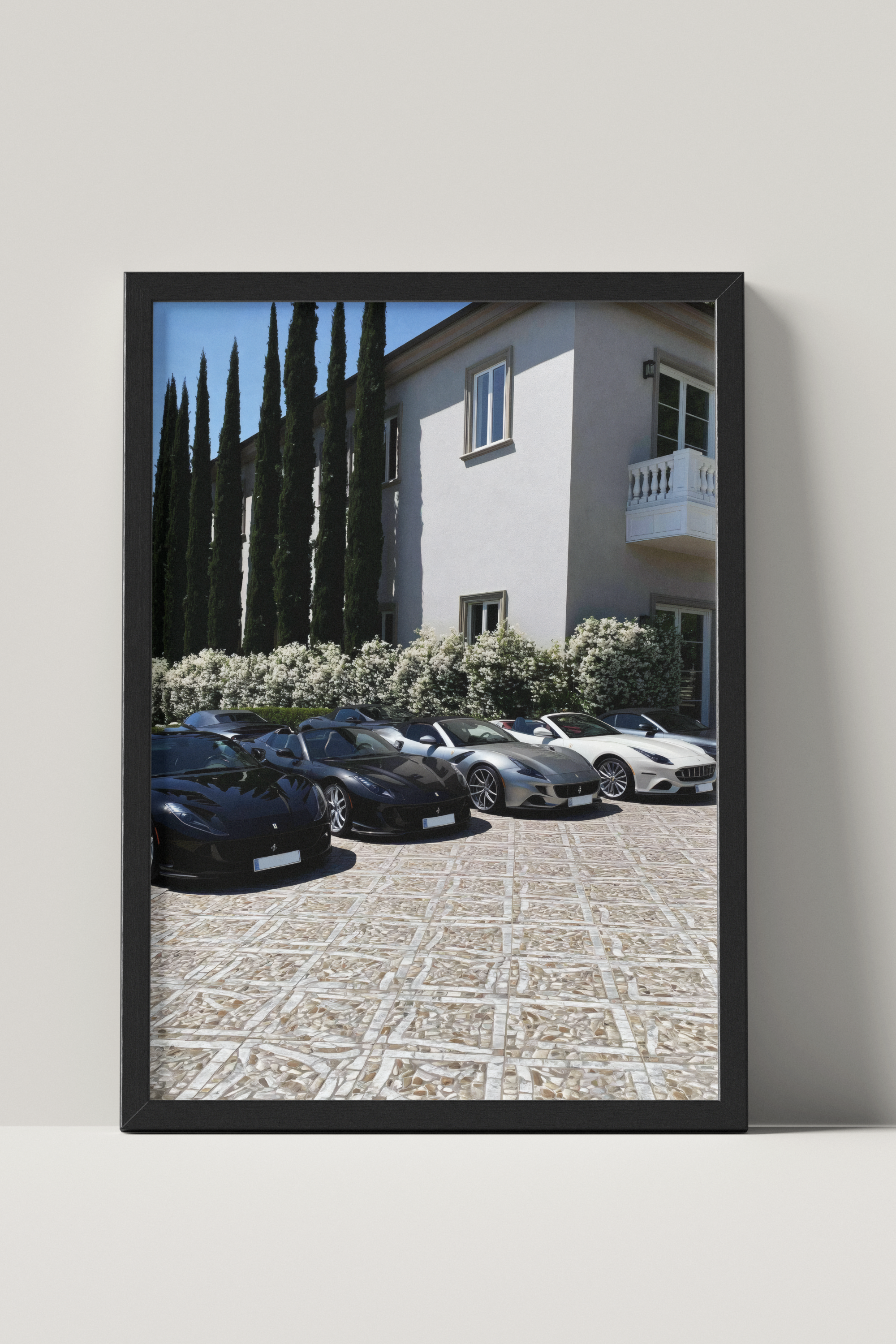 No. 00009 – The Estate Lineup – framed print mockup in a calm modern interior.