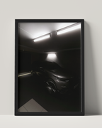 No. 00005 – Private Reserve Garage – framed print mockup in a calm modern interior.