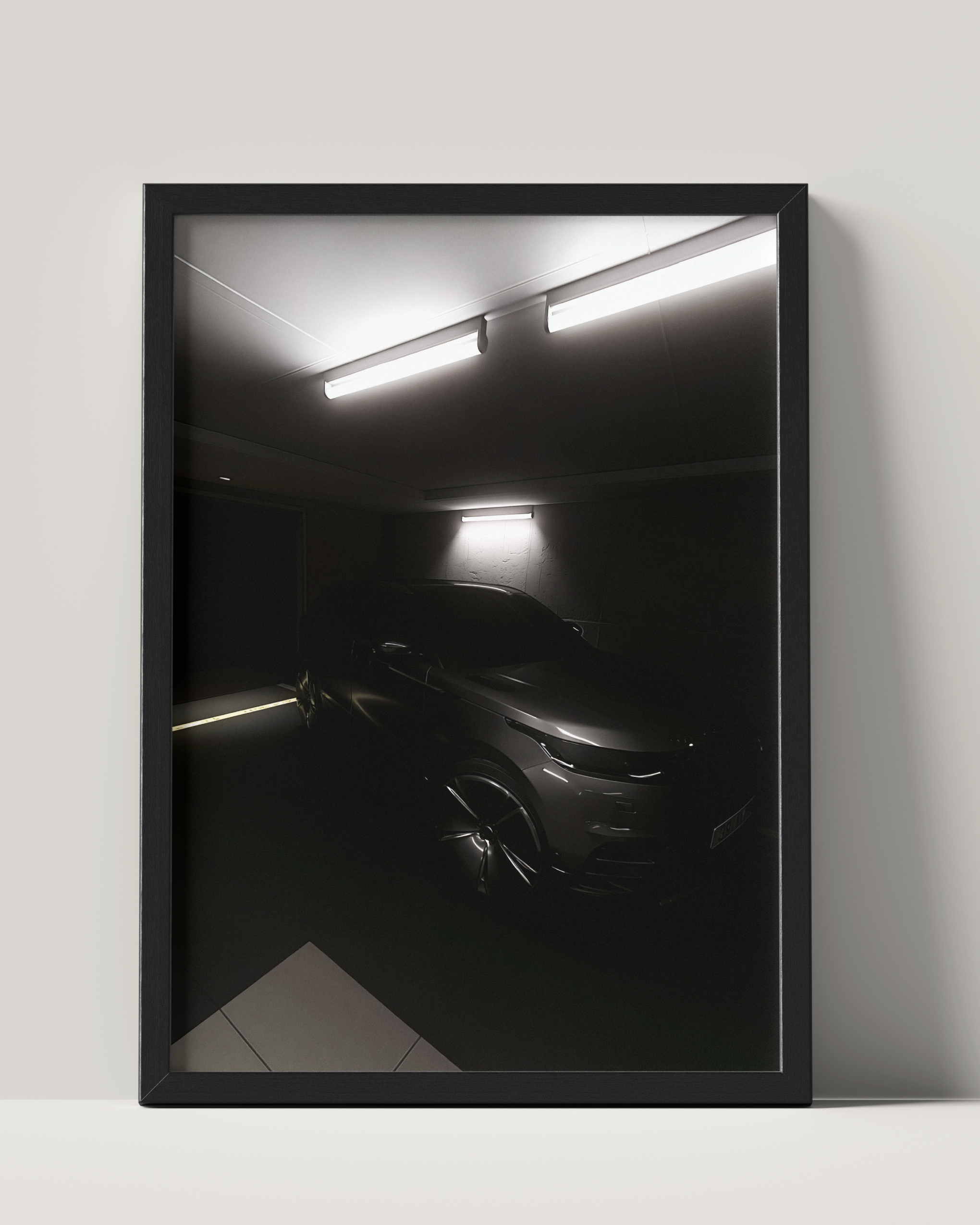 No. 00005 – Private Reserve Garage – framed print mockup in a calm modern interior.