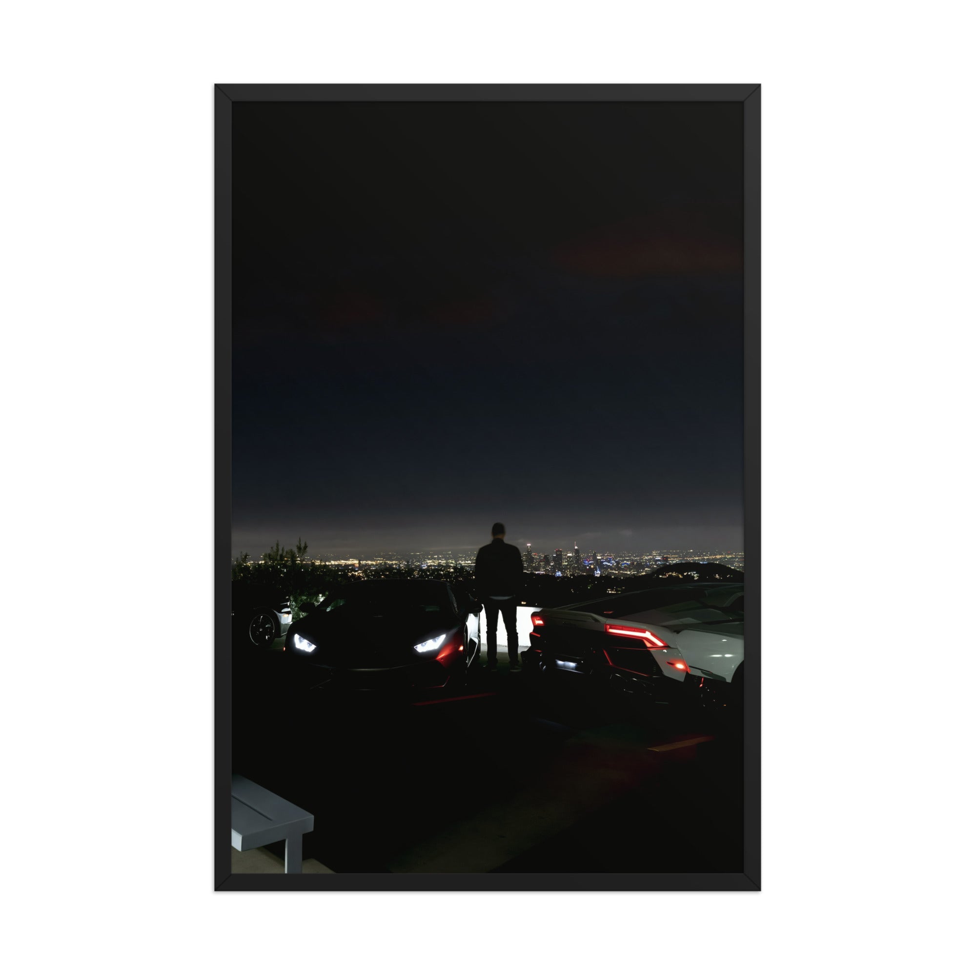 No. 00013 – The Skyline Vigil – framed print mockup in a calm modern interior.