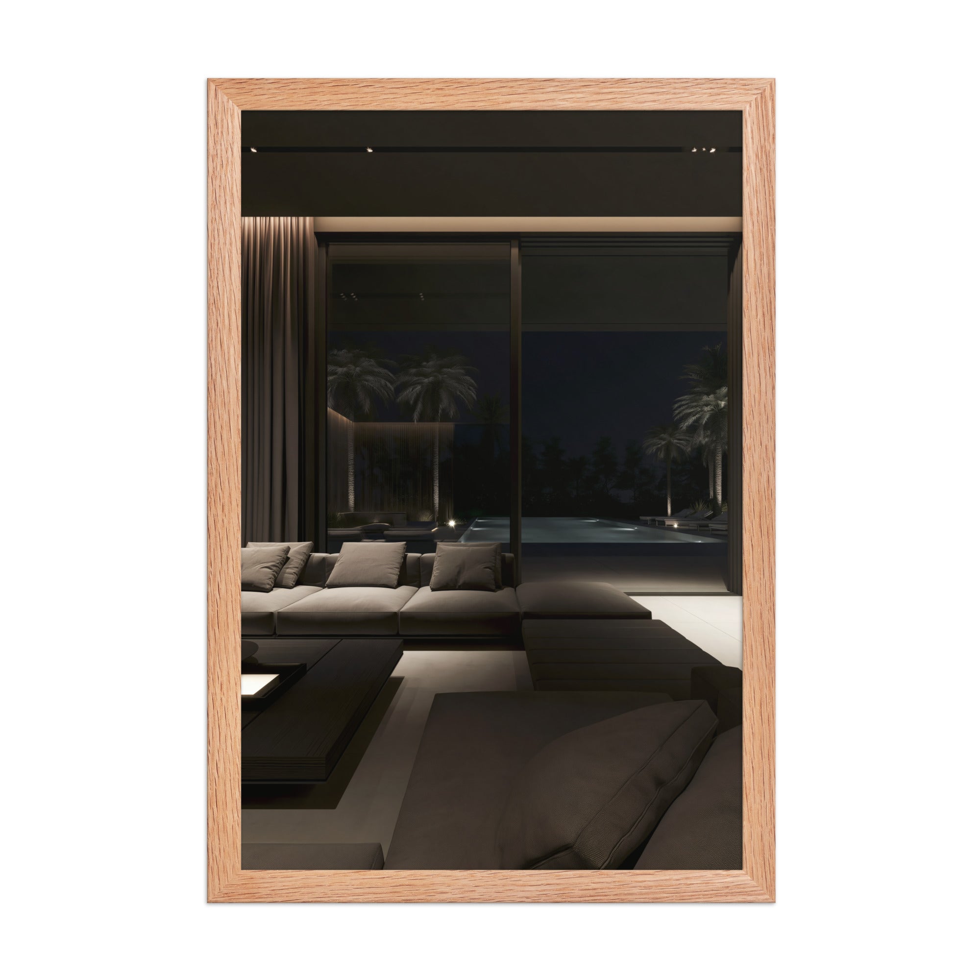 No. 00002 – Midnight Palm Residence – framed print mockup in a calm modern interior.