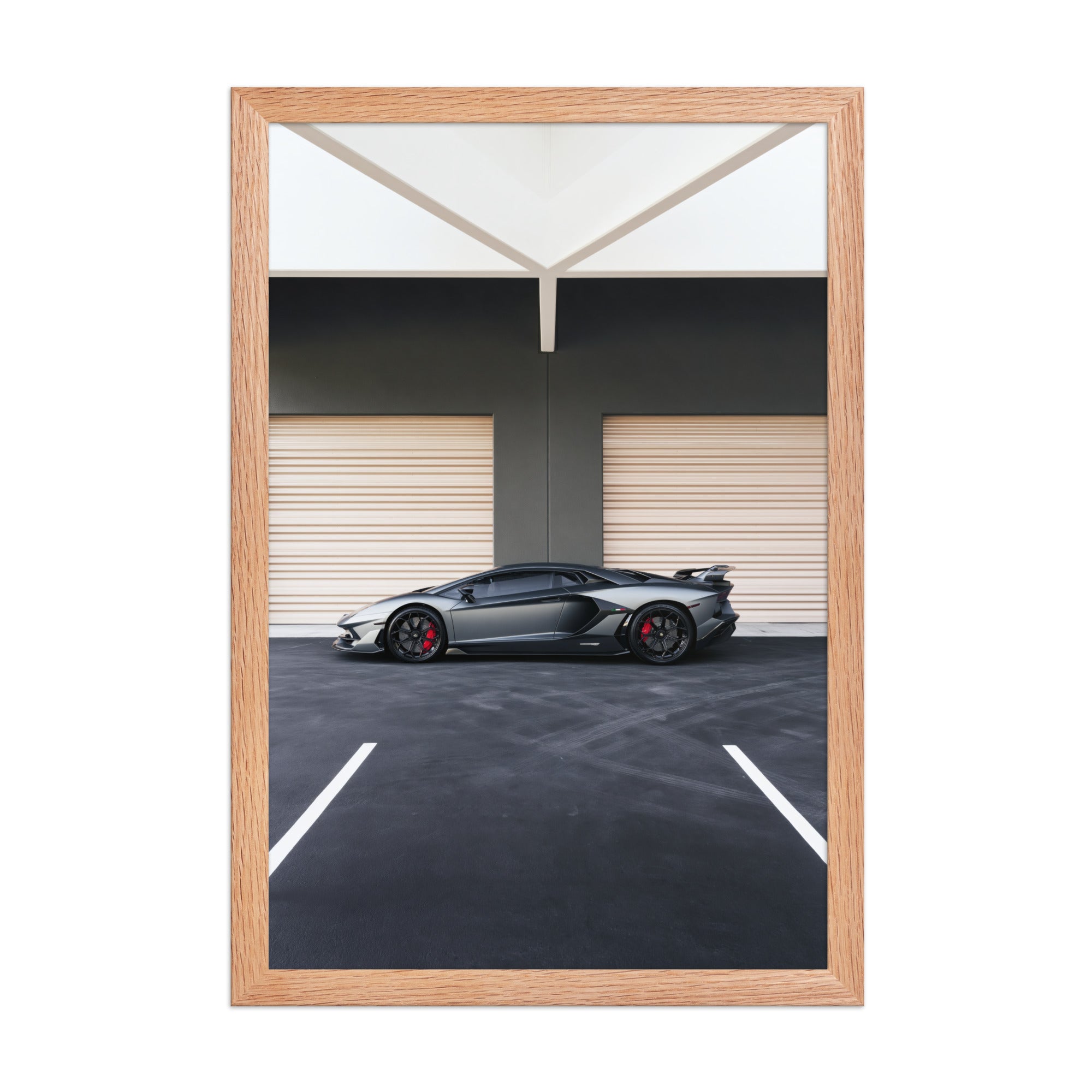 No. 00015 – The Grey Hangar – framed print mockup in a calm modern interior.