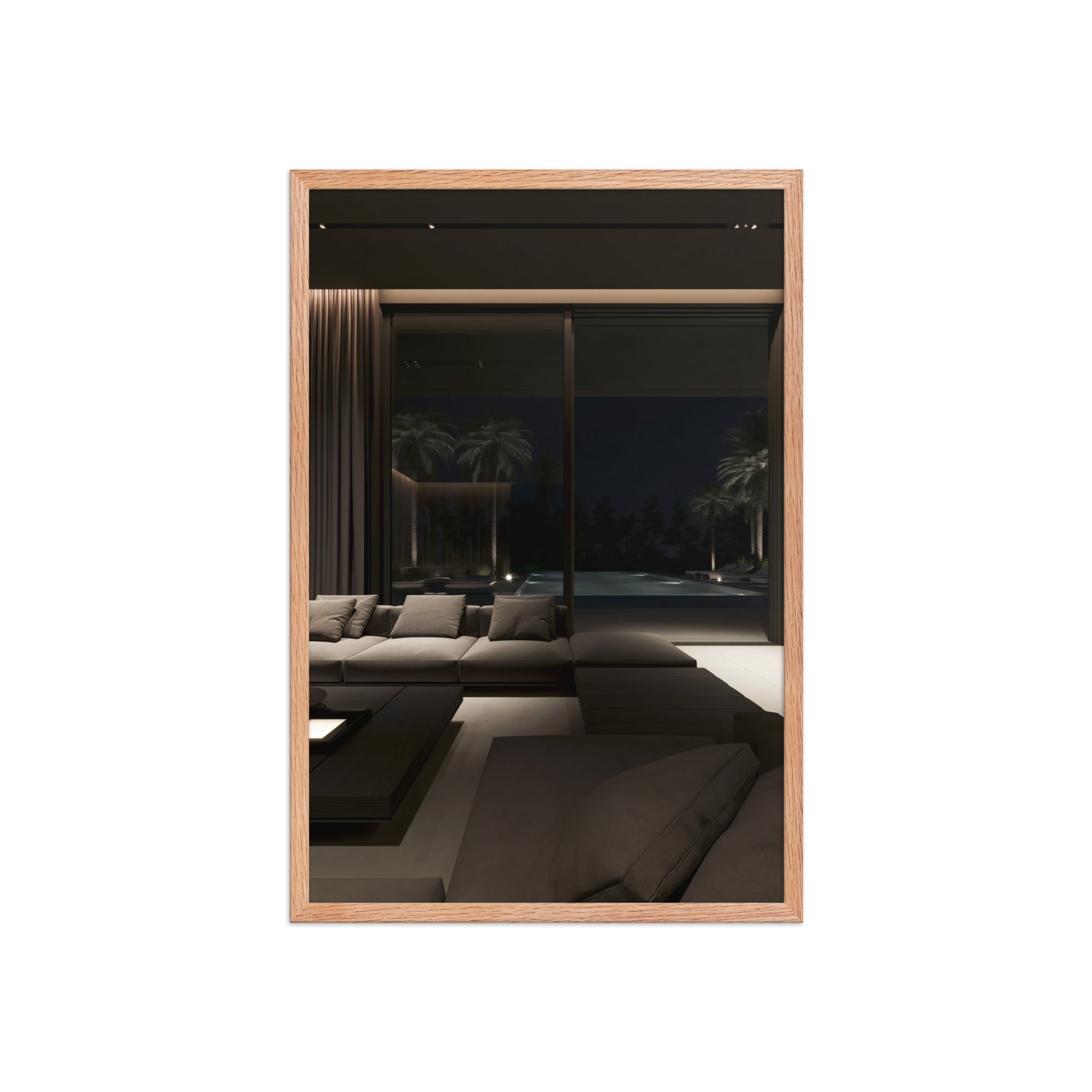 No. 00002 – Midnight Palm Residence – framed print mockup in a calm modern interior.