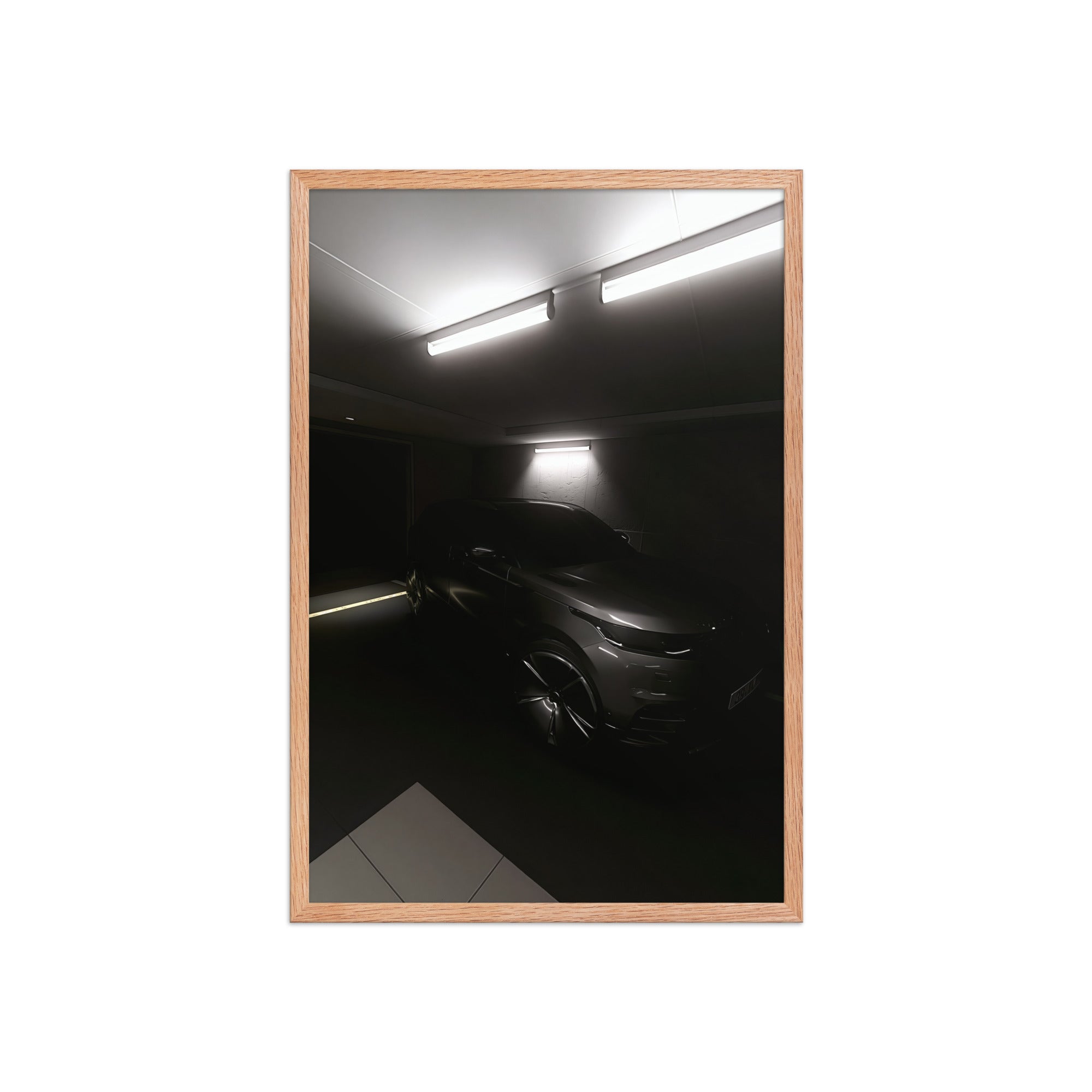 No. 00005 – Private Reserve Garage – framed print mockup in a calm modern interior.