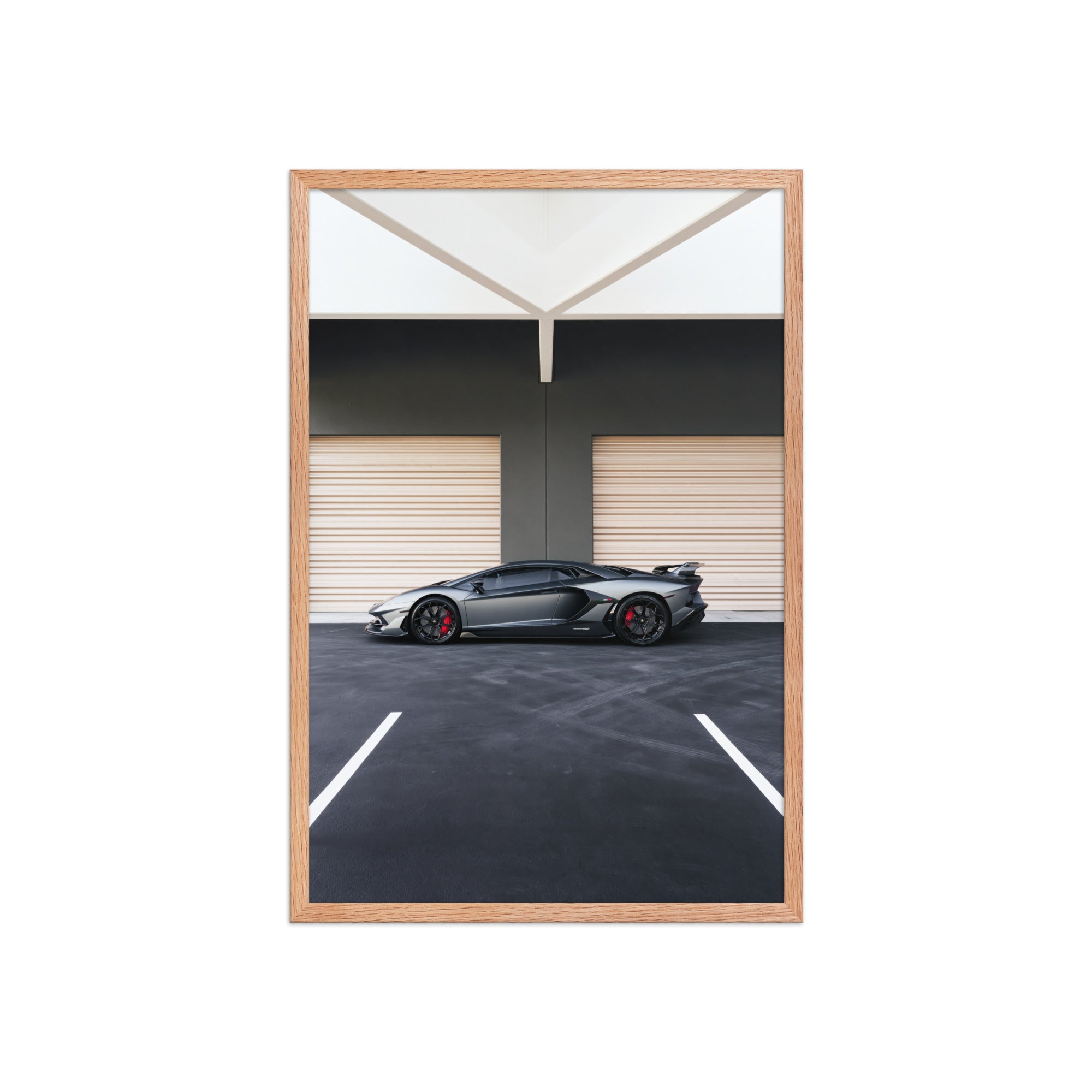 No. 00015 – The Grey Hangar – framed print mockup in a calm modern interior.