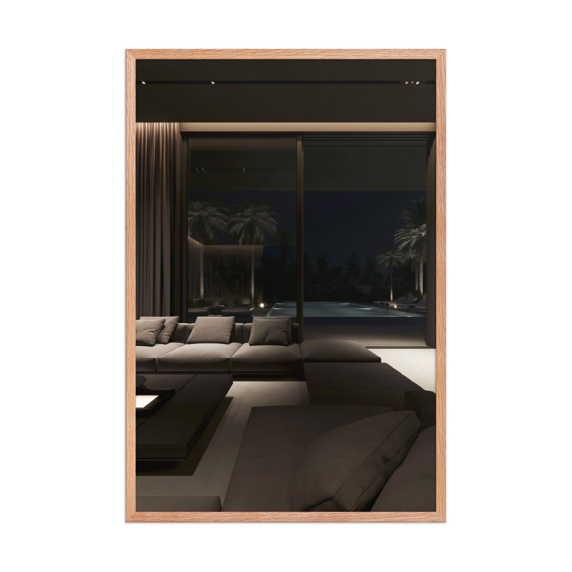 No. 00002 – Midnight Palm Residence – framed print mockup in a calm modern interior.
