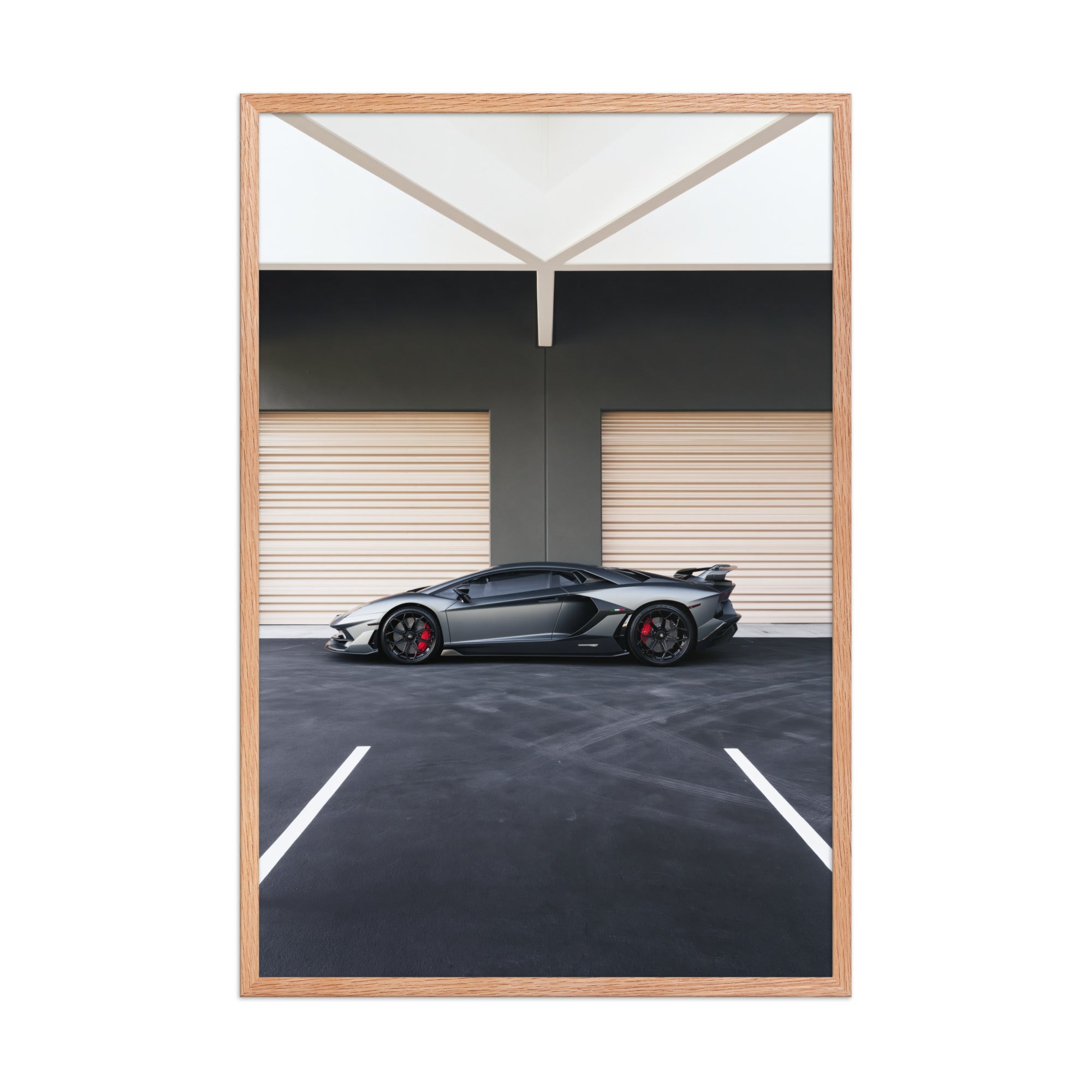 No. 00015 – The Grey Hangar – framed print mockup in a calm modern interior.