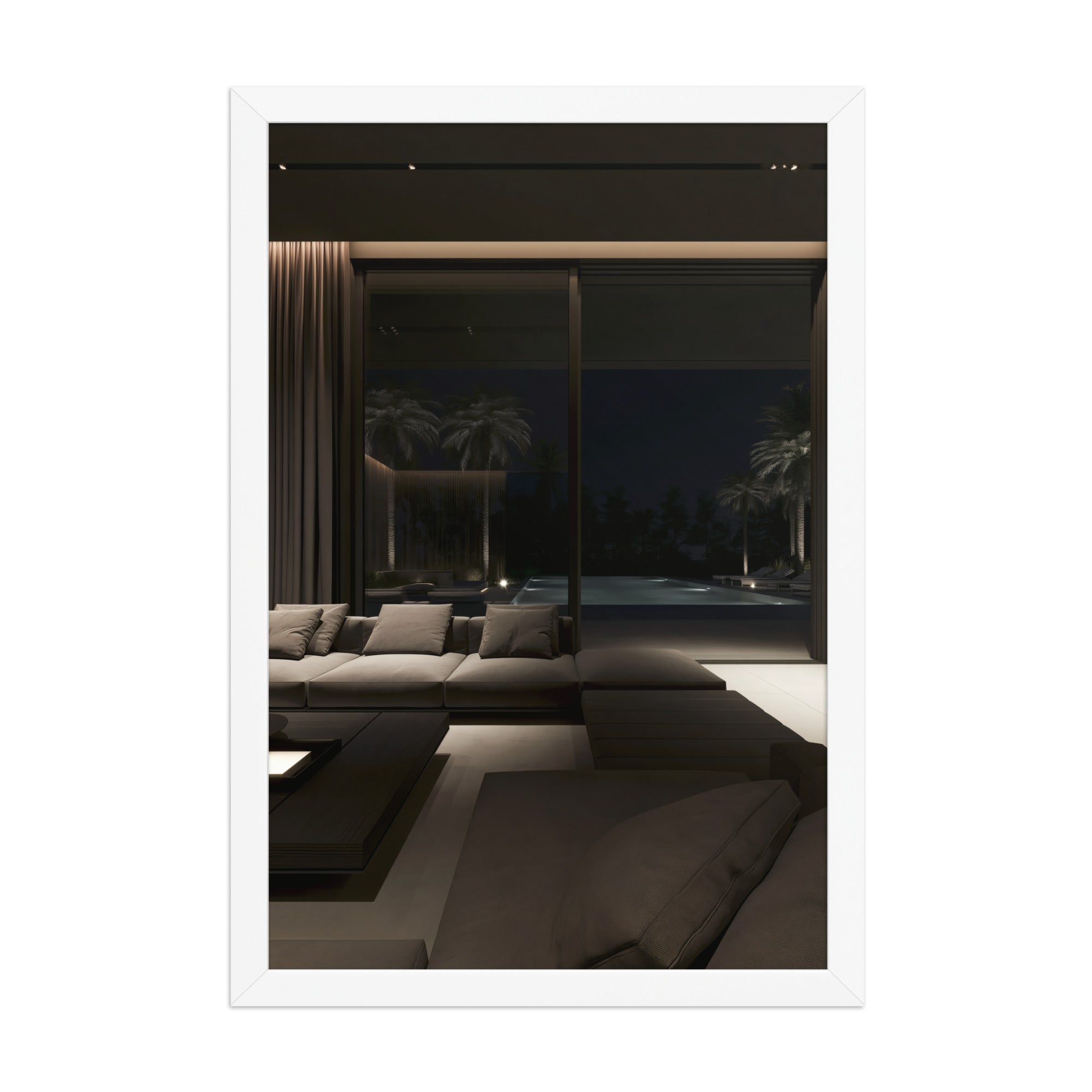 No. 00002 – Midnight Palm Residence – framed print mockup in a calm modern interior.