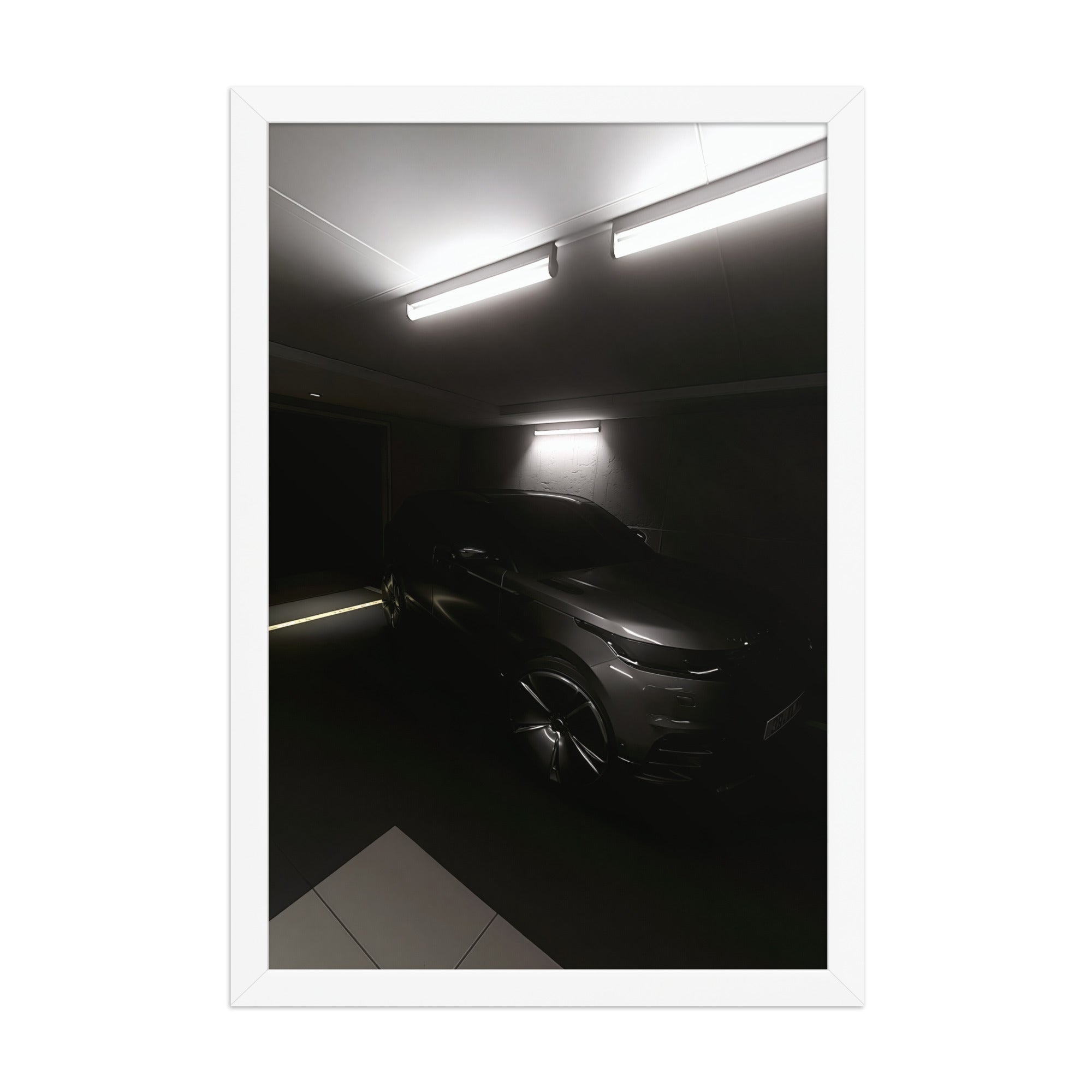 No. 00005 – Private Reserve Garage – framed print mockup in a calm modern interior.