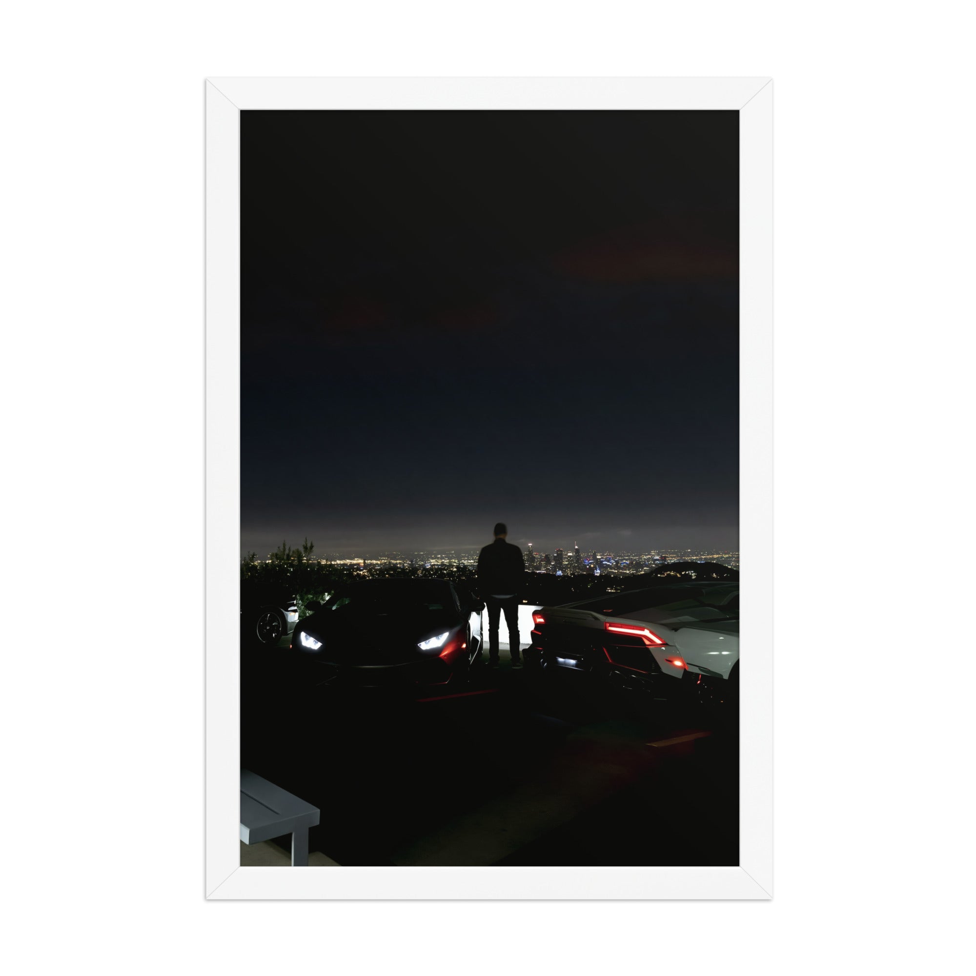 No. 00013 – The Skyline Vigil – framed print mockup in a calm modern interior.