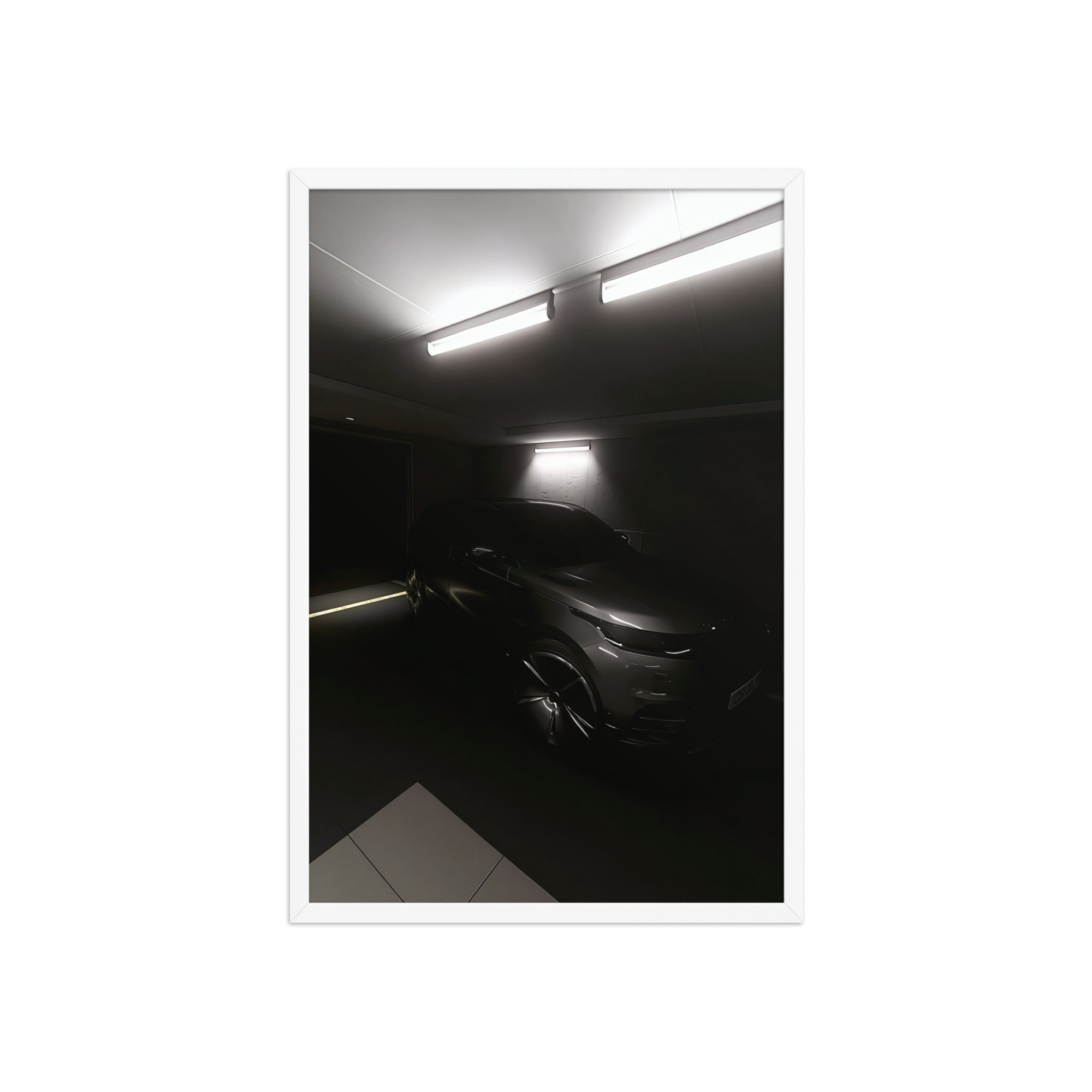 No. 00005 – Private Reserve Garage – framed print mockup in a calm modern interior.