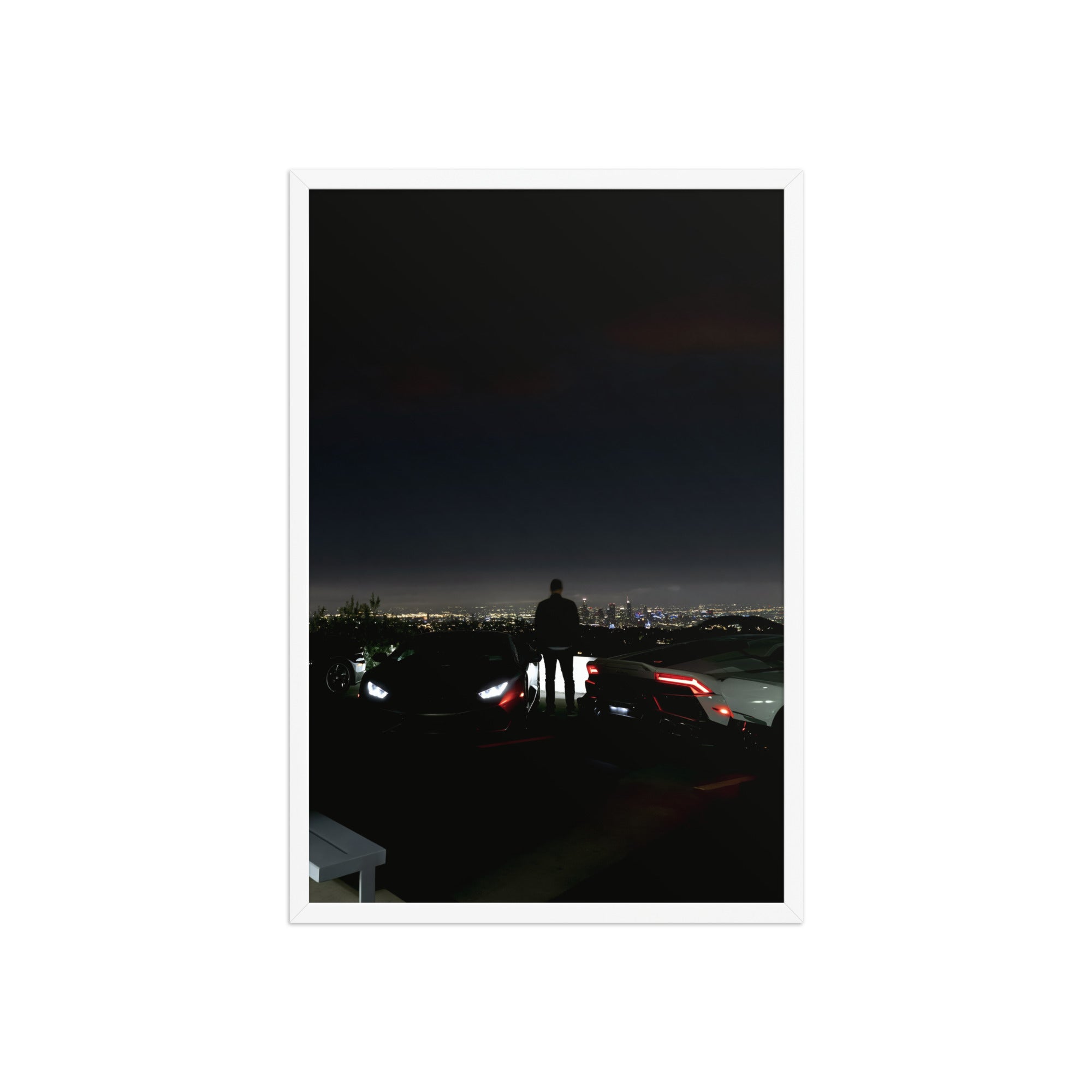 No. 00013 – The Skyline Vigil – framed print mockup in a calm modern interior.