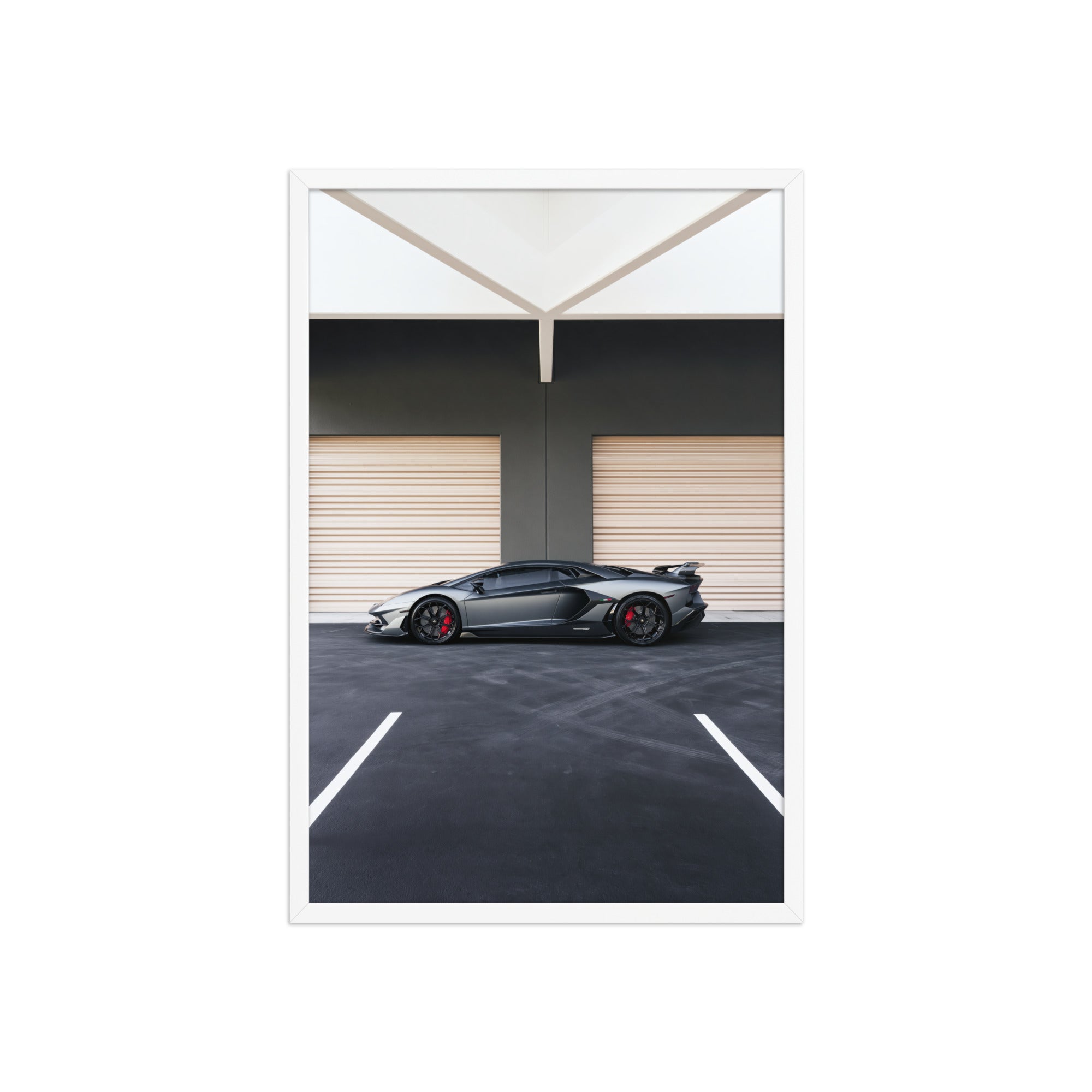 No. 00015 – The Grey Hangar – framed print mockup in a calm modern interior.