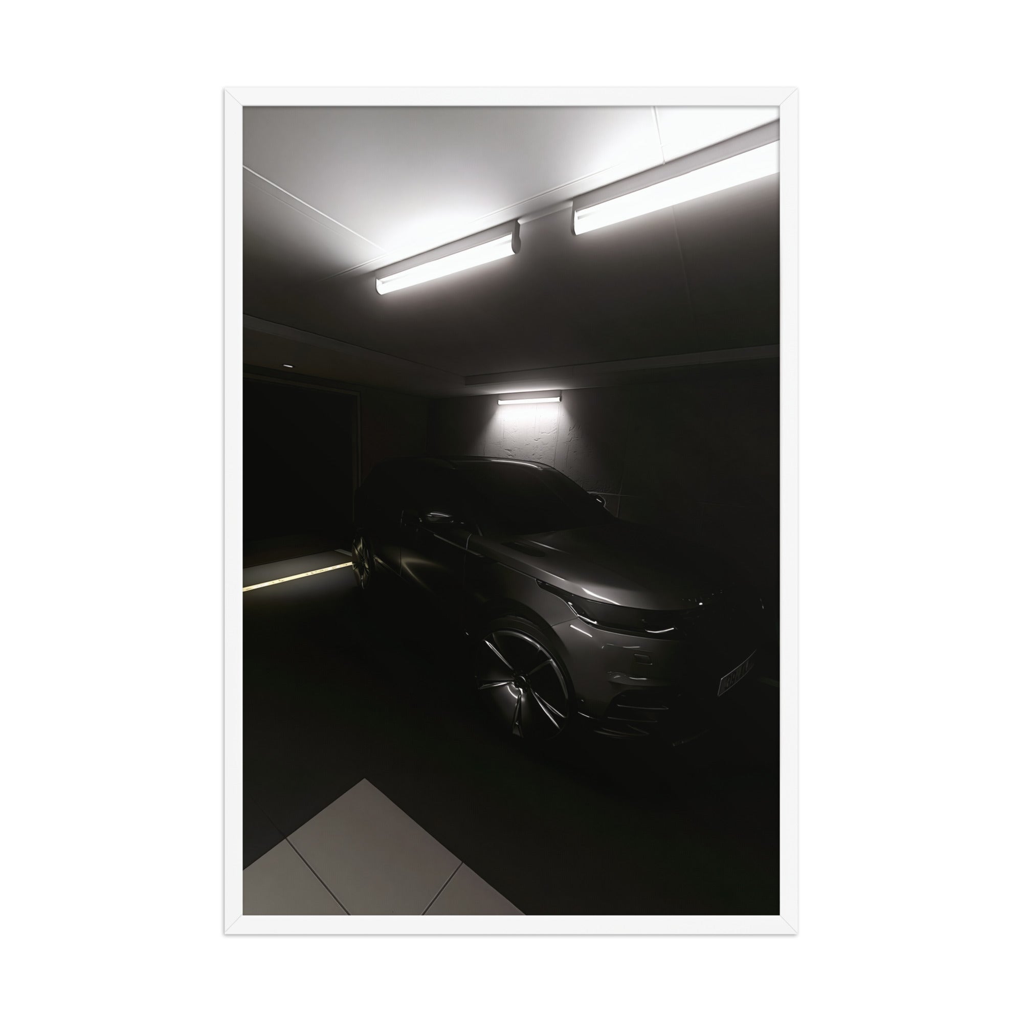 No. 00005 – Private Reserve Garage – framed print mockup in a calm modern interior.