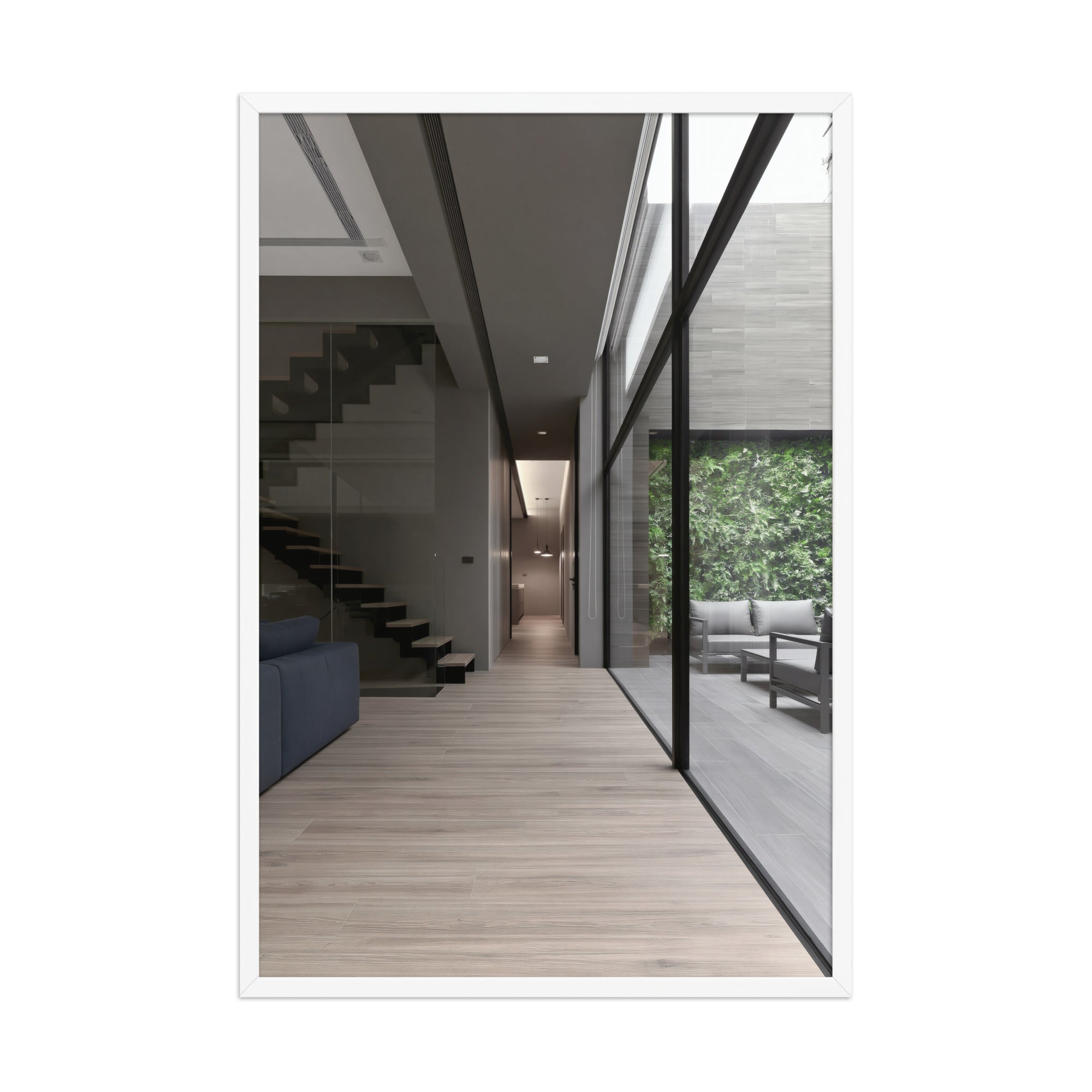 No. 00006 – The Ivy Court Passage – framed print mockup in a calm modern interior.