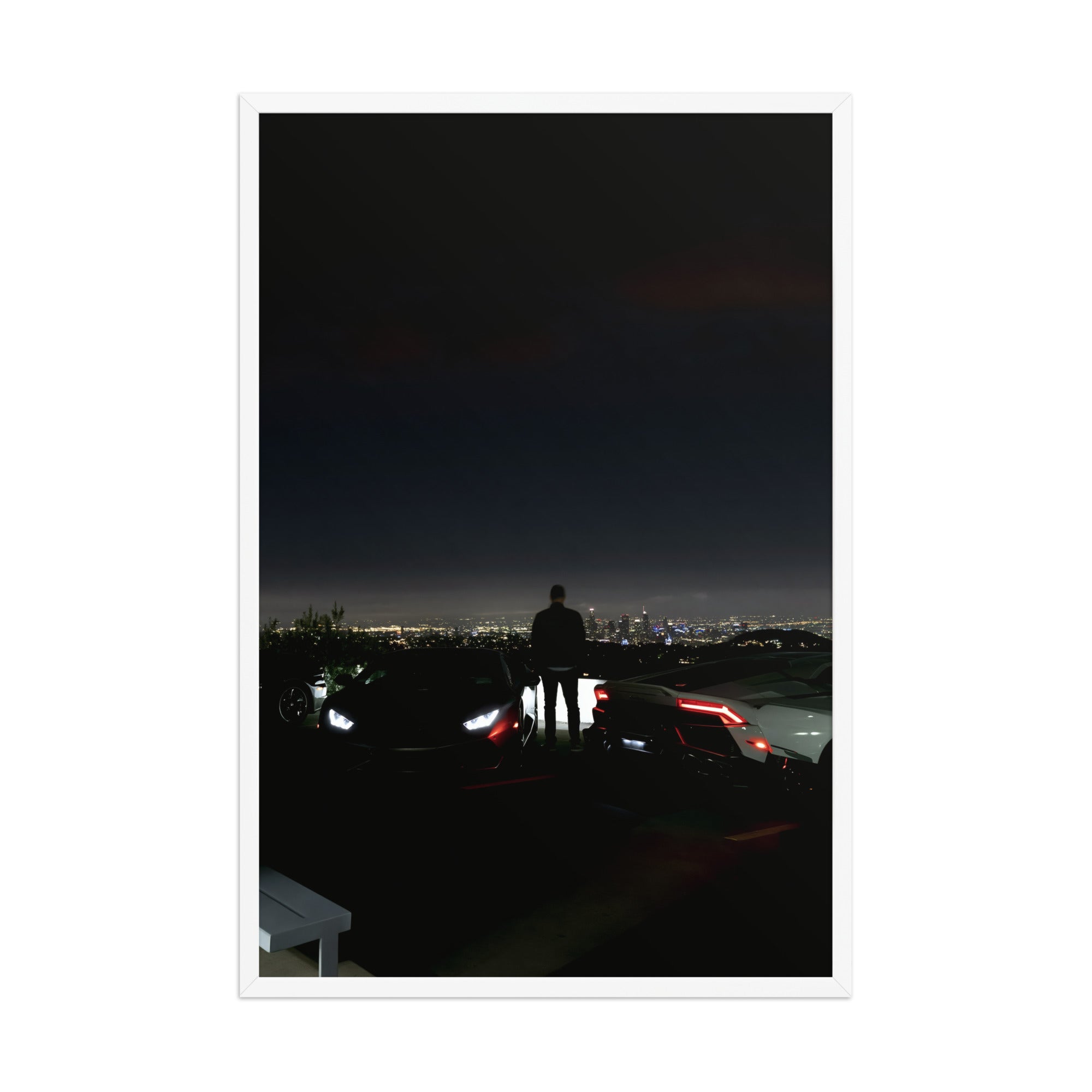 No. 00013 – The Skyline Vigil – framed print mockup in a calm modern interior.