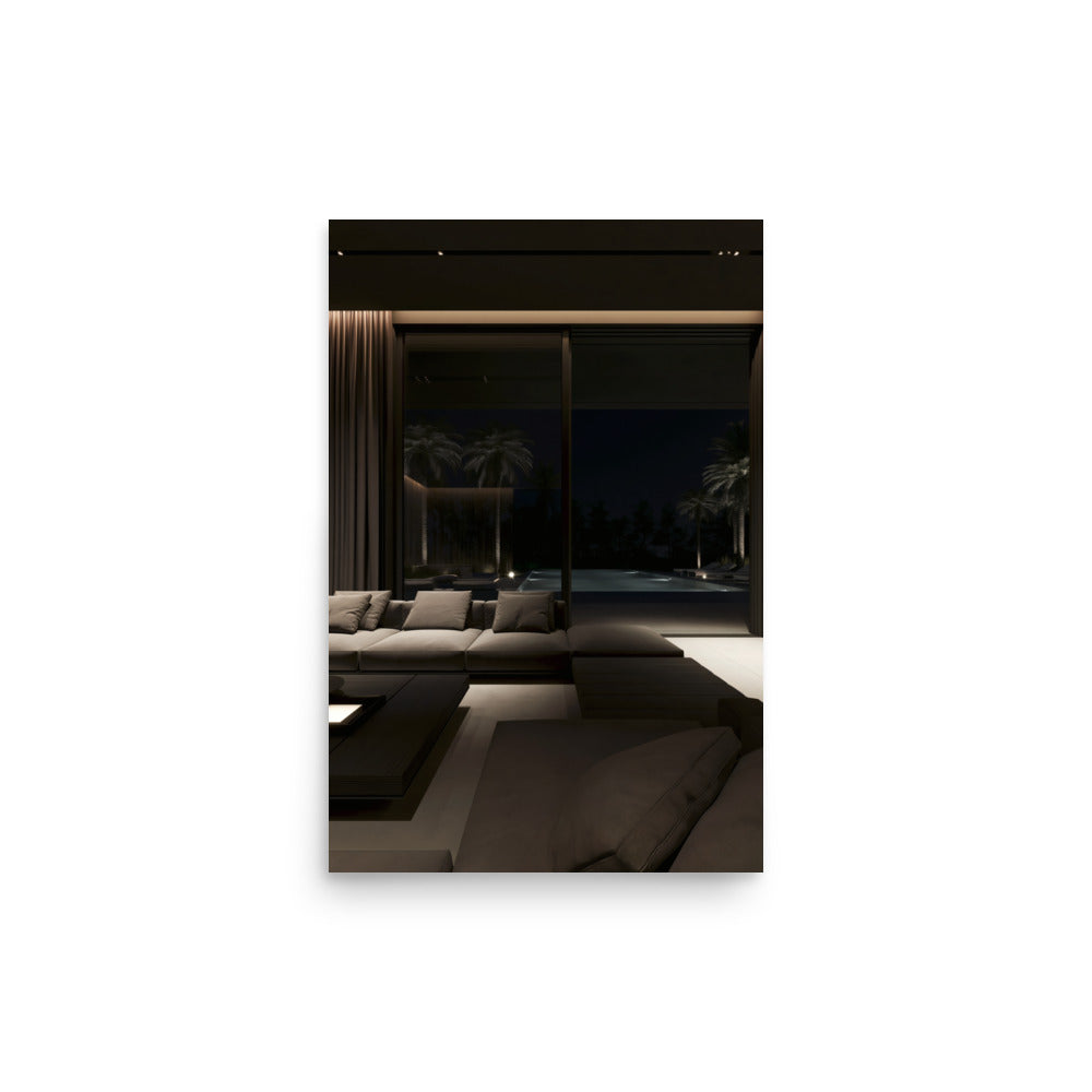 No. 00002 – Midnight Palm Residence – poster print mockup on a neutral wall.
