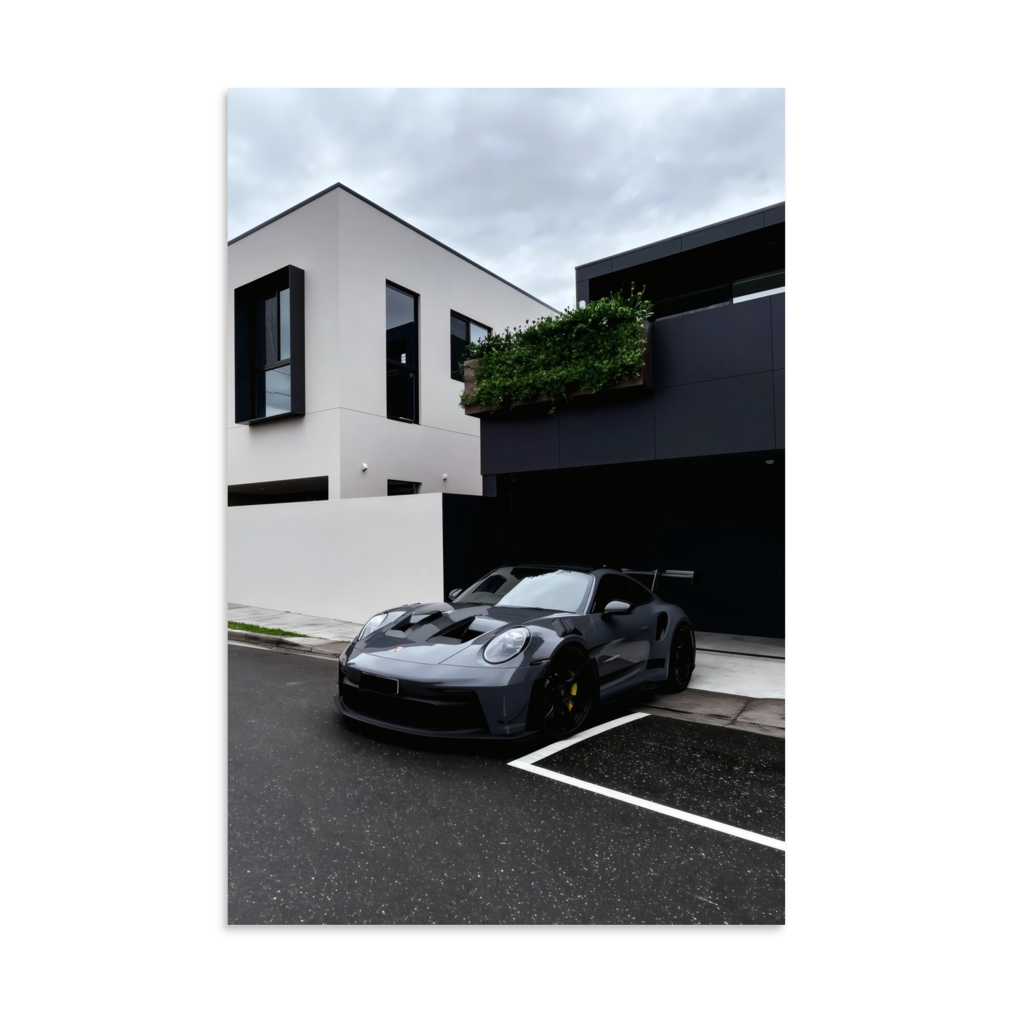No. 00010 – The Grey Street Coupe – poster print mockup on a neutral wall.